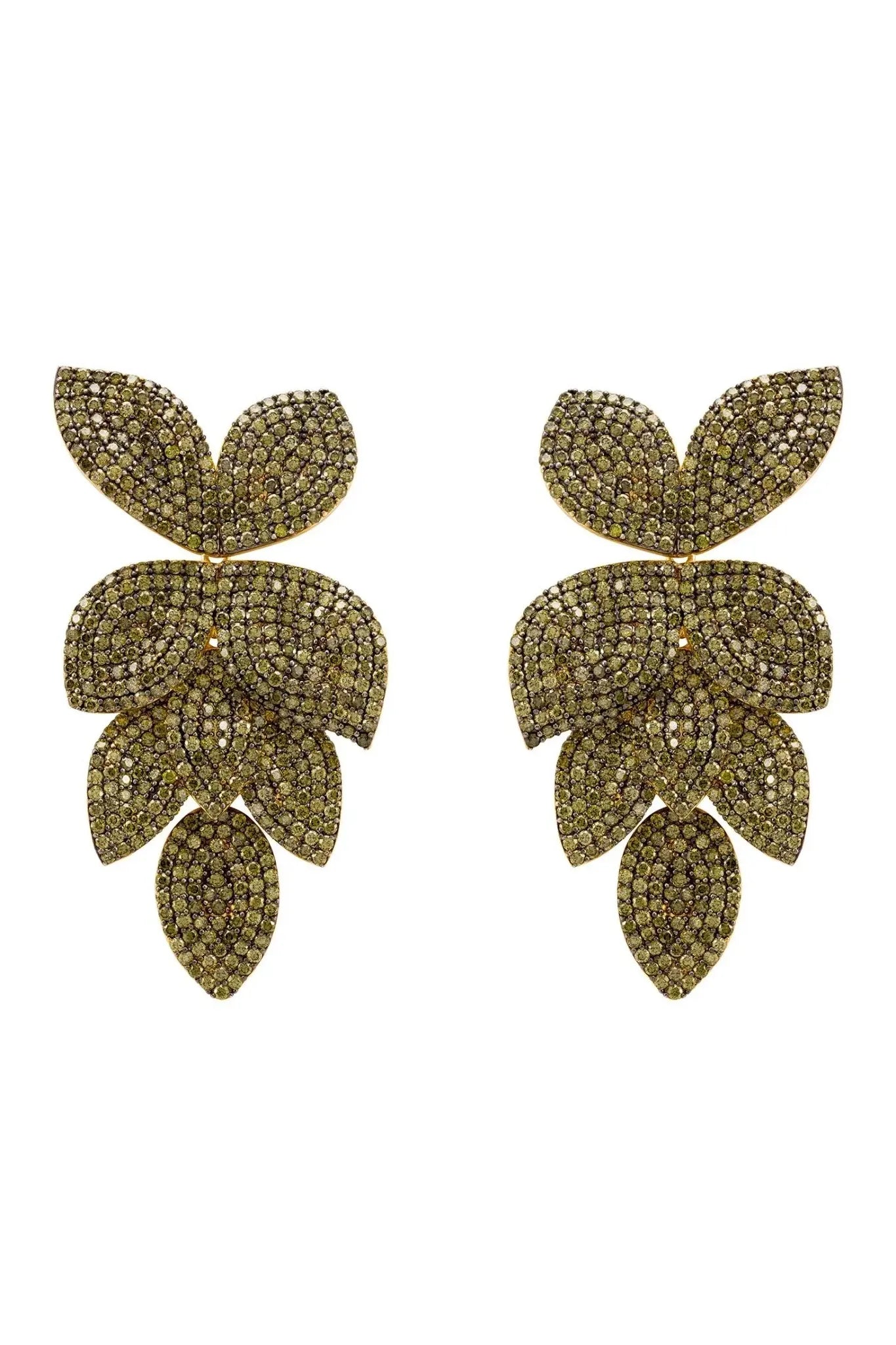 Petal Cascading Flower Earrings Gold Peridot Cz - LATELITA Earrings