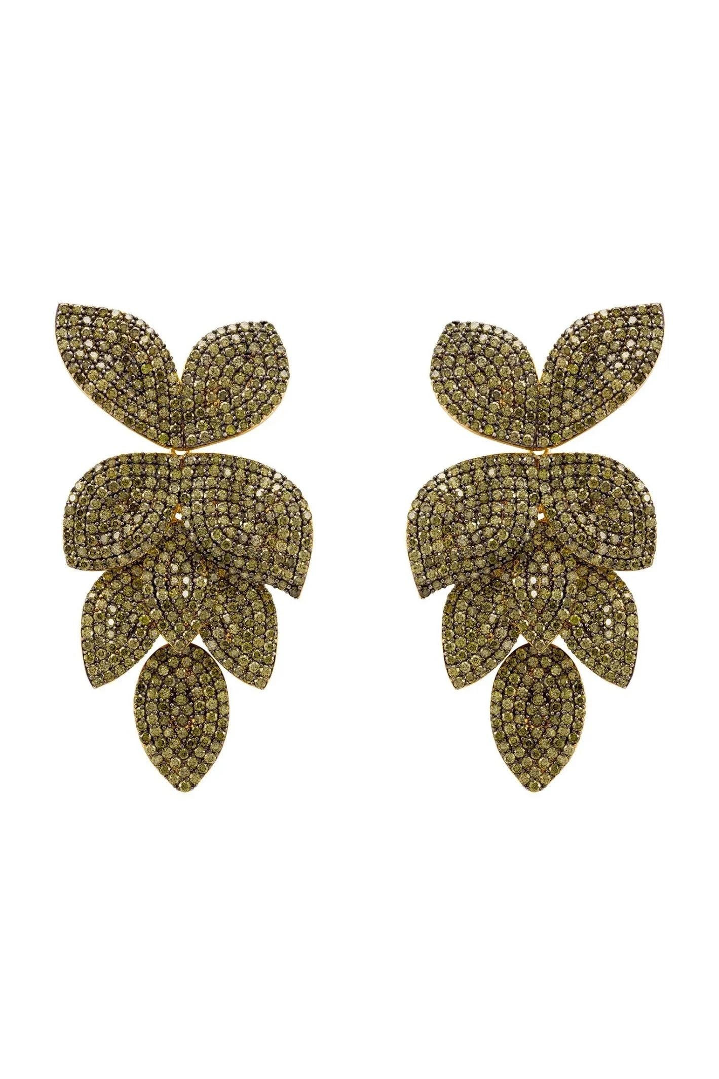 Petal Cascading Flower Earrings Gold Peridot Cz - LATELITA Earrings