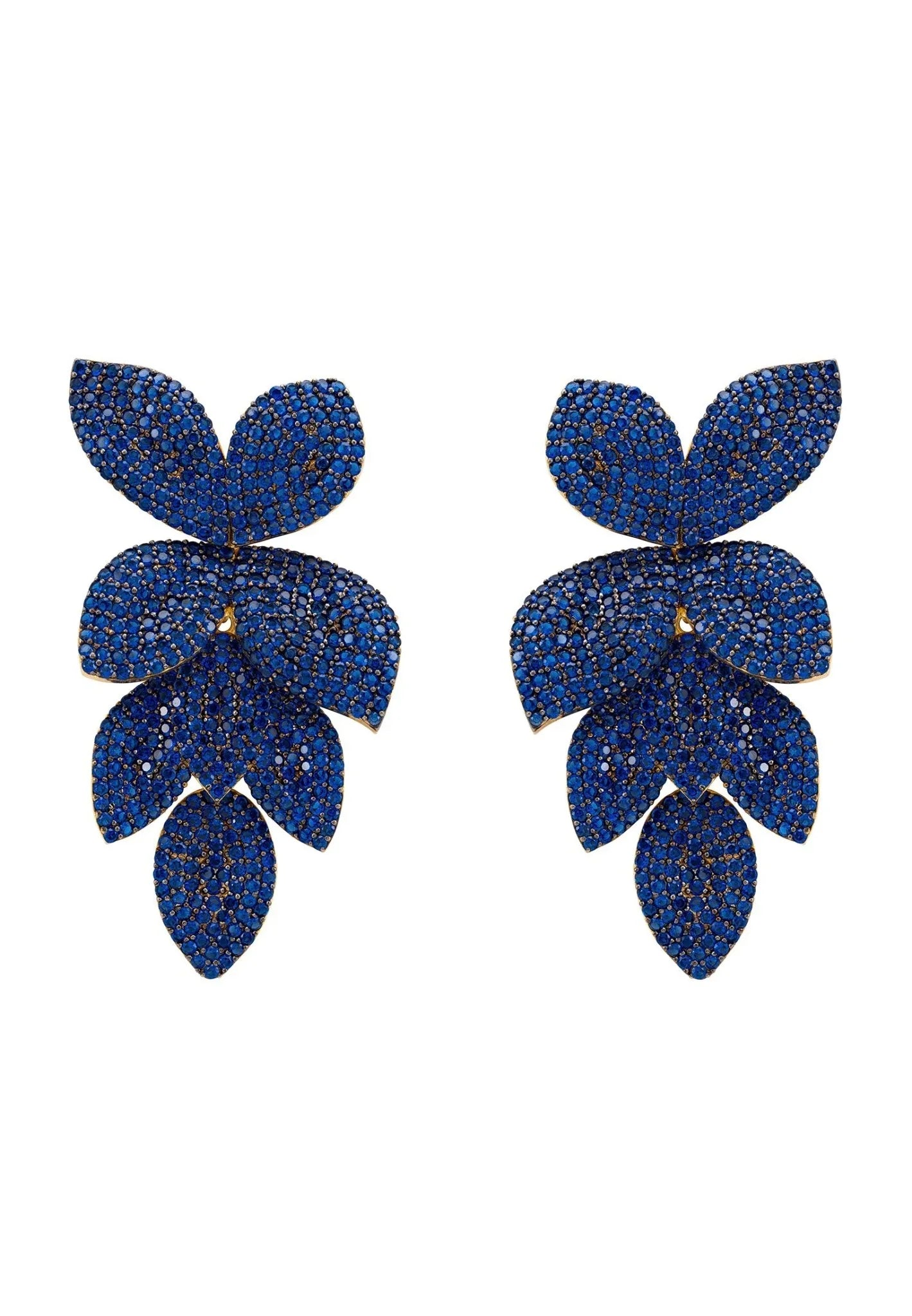 Petal Cascading Flower Earrings Gold Sapphire Cz - LATELITA Earrings
