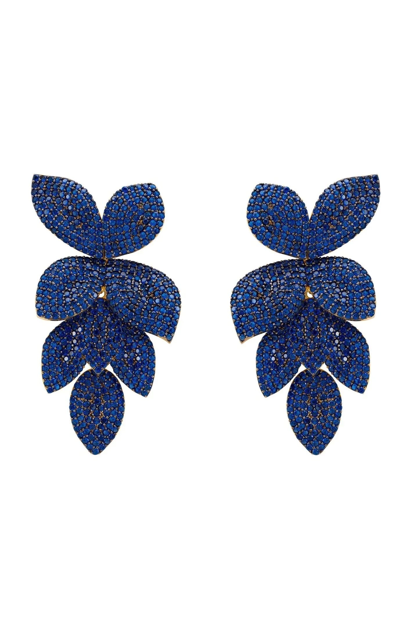 Petal Cascading Flower Earrings Gold Sapphire Cz - LATELITA Earrings