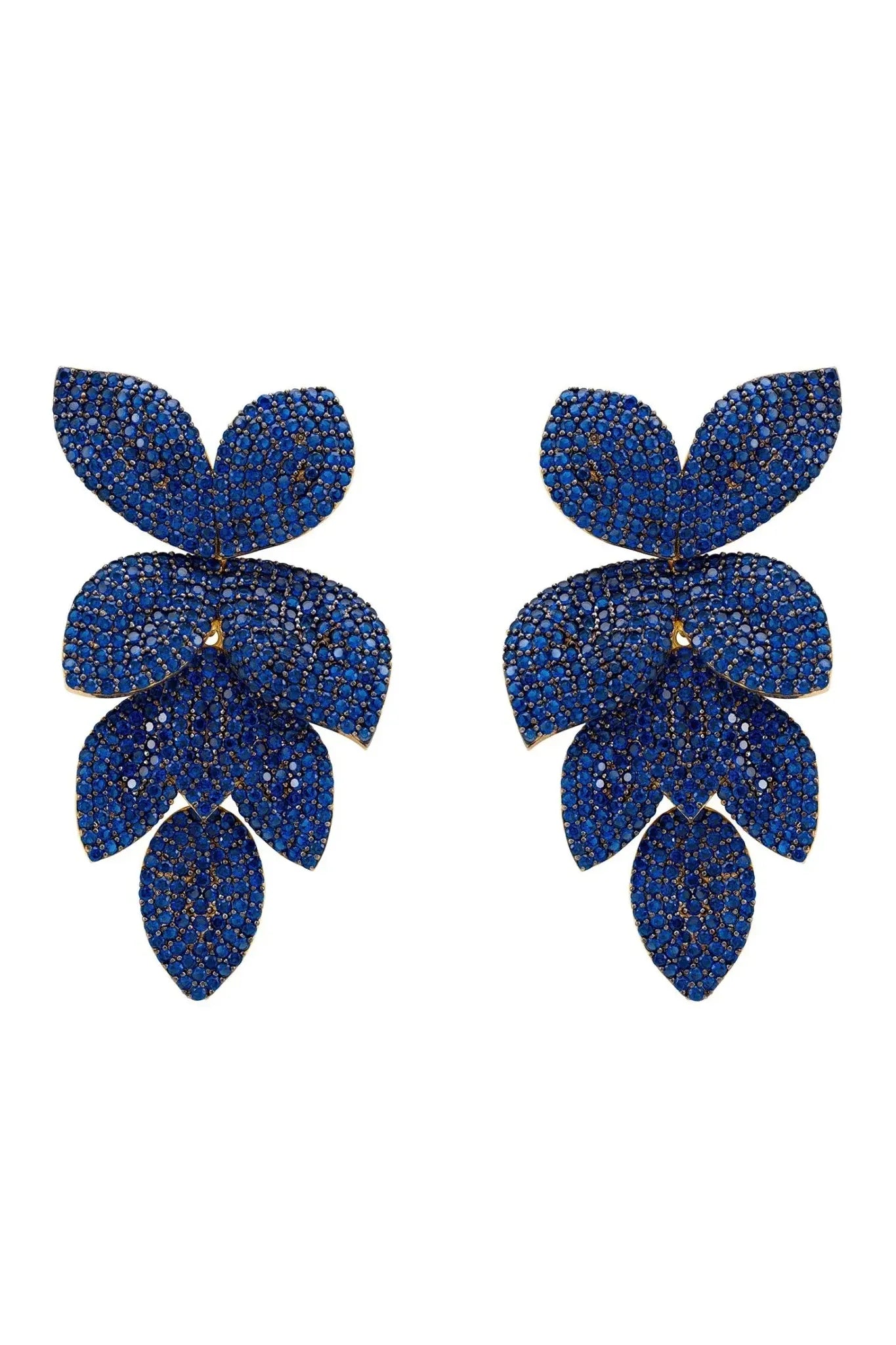 Petal Cascading Flower Earrings Gold Sapphire Cz - LATELITA Earrings