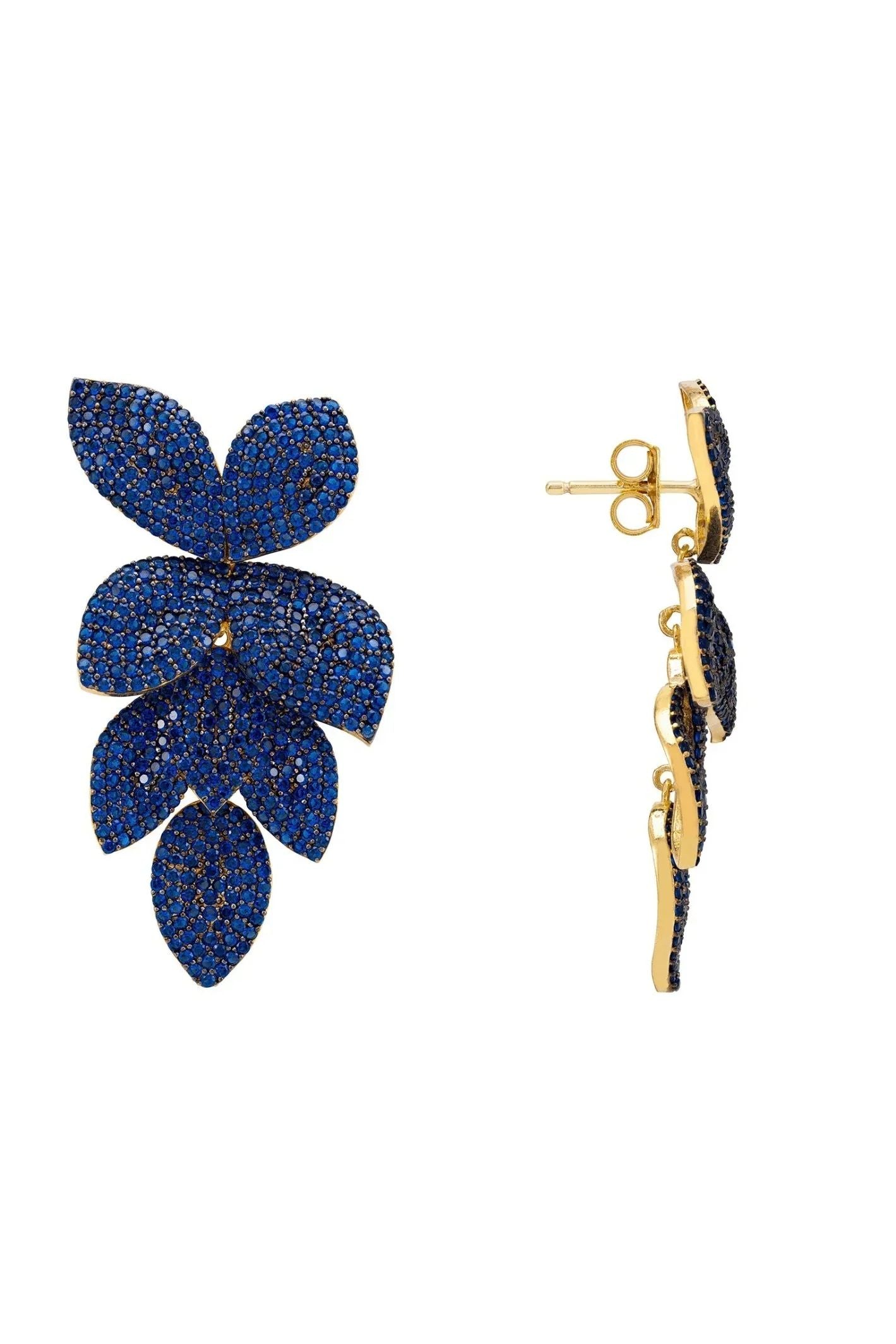 Petal Cascading Flower Earrings Gold Sapphire Cz - LATELITA Earrings