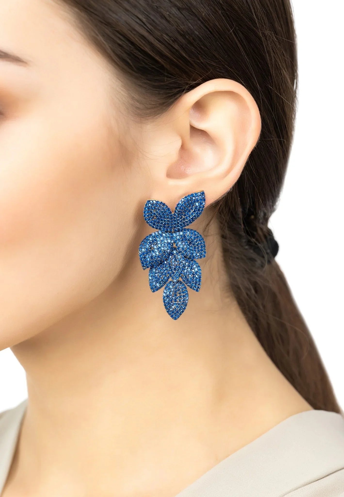 Petal Cascading Flower Earrings Gold Sapphire Cz - LATELITA Earrings