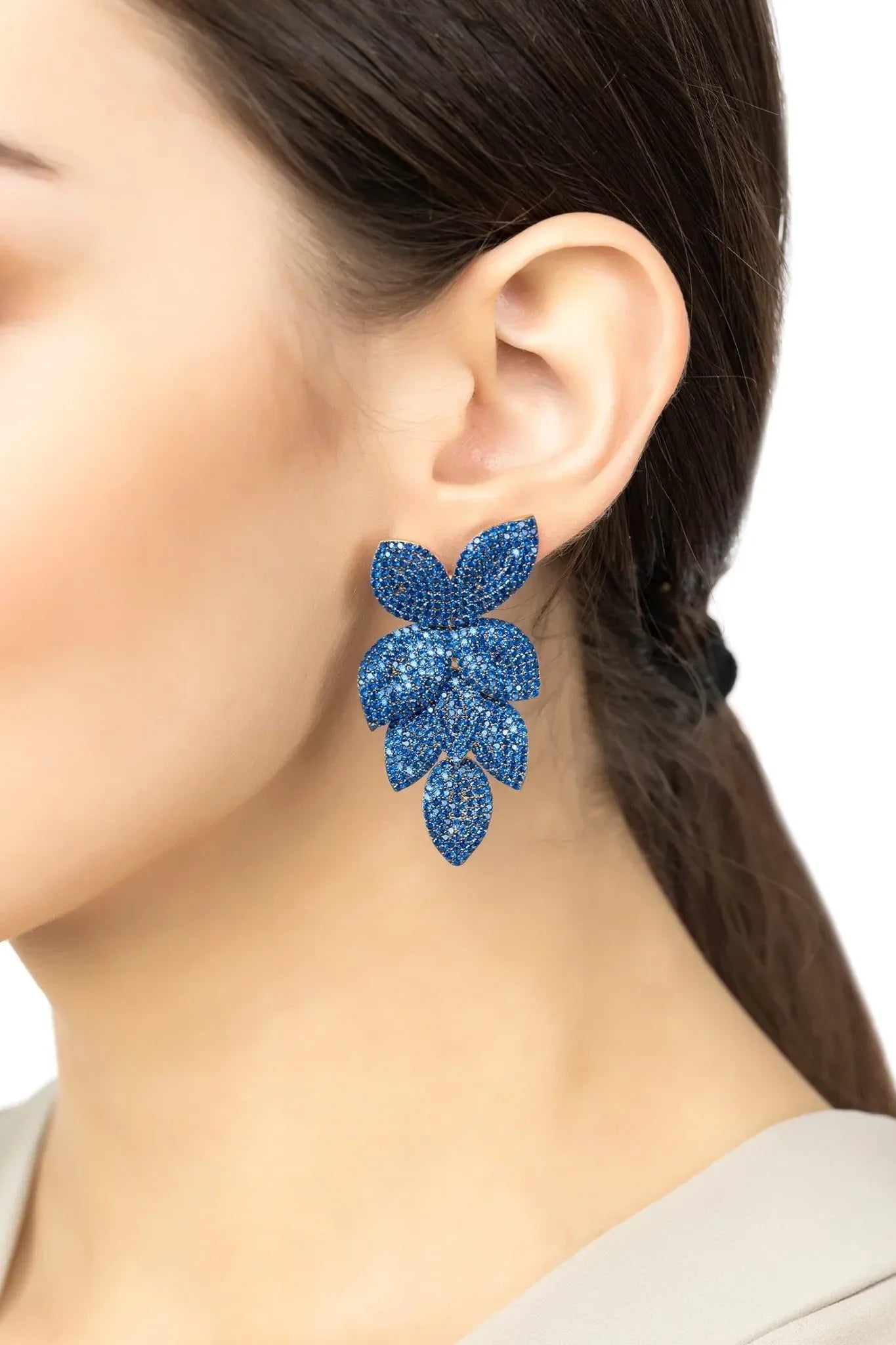 Petal Cascading Flower Earrings Gold Sapphire Cz - LATELITA Earrings