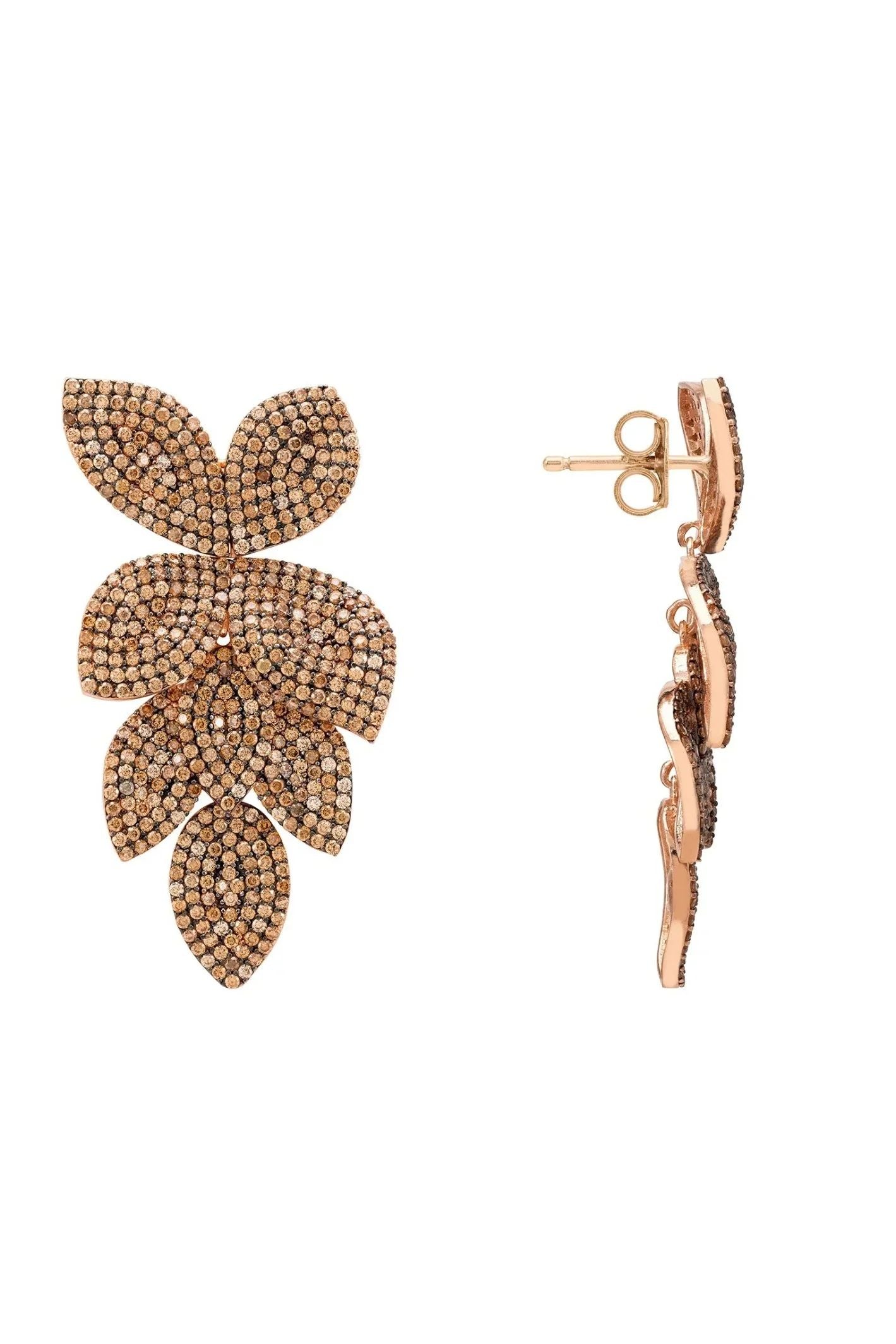 Petal Cascading Flower Earrings Rosegold Champagne - LATELITA Earrings