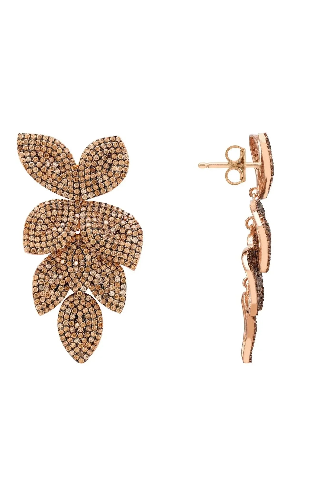 Petal Cascading Flower Earrings Rosegold Champagne - LATELITA Earrings