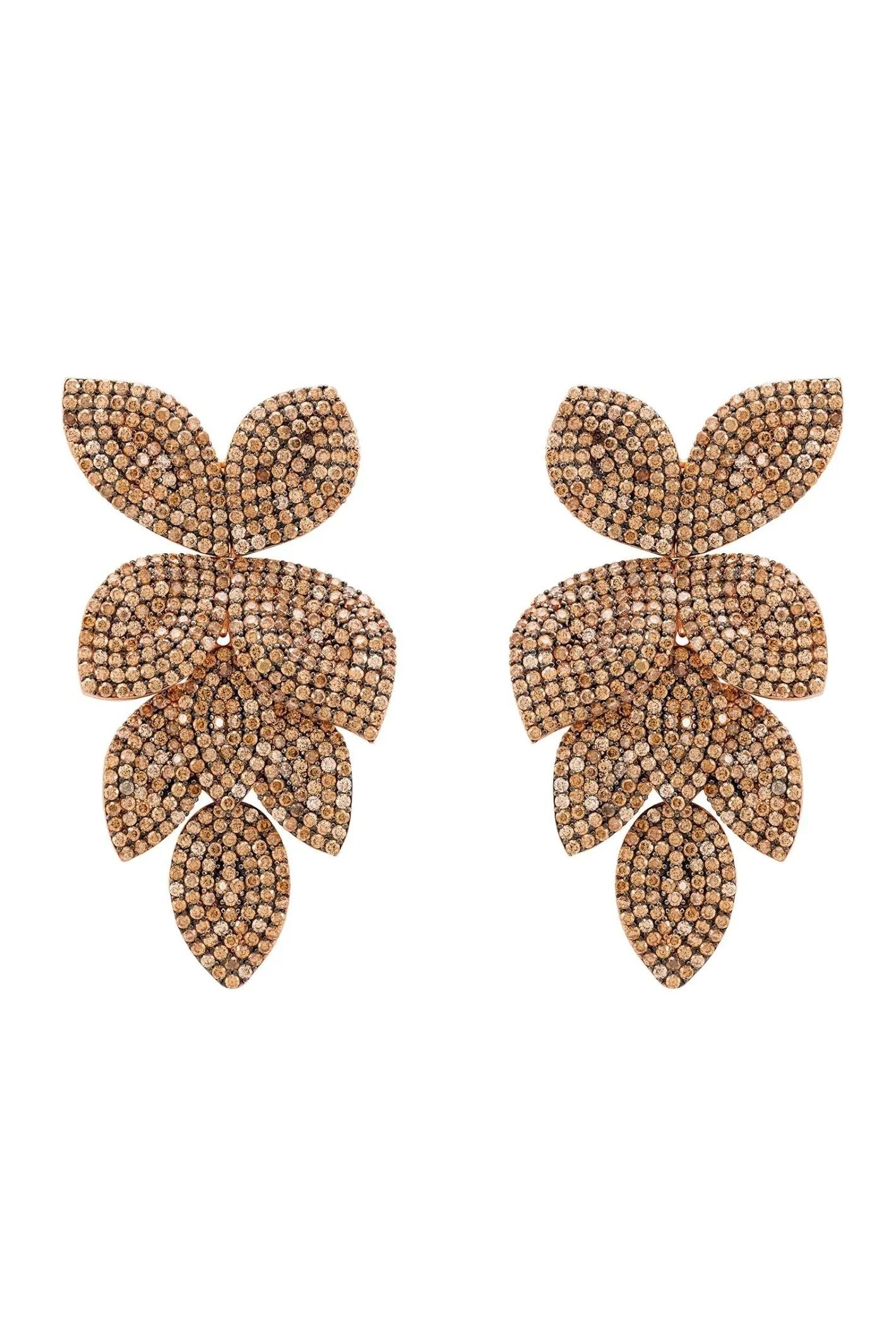 Petal Cascading Flower Earrings Rosegold Champagne - LATELITA Earrings