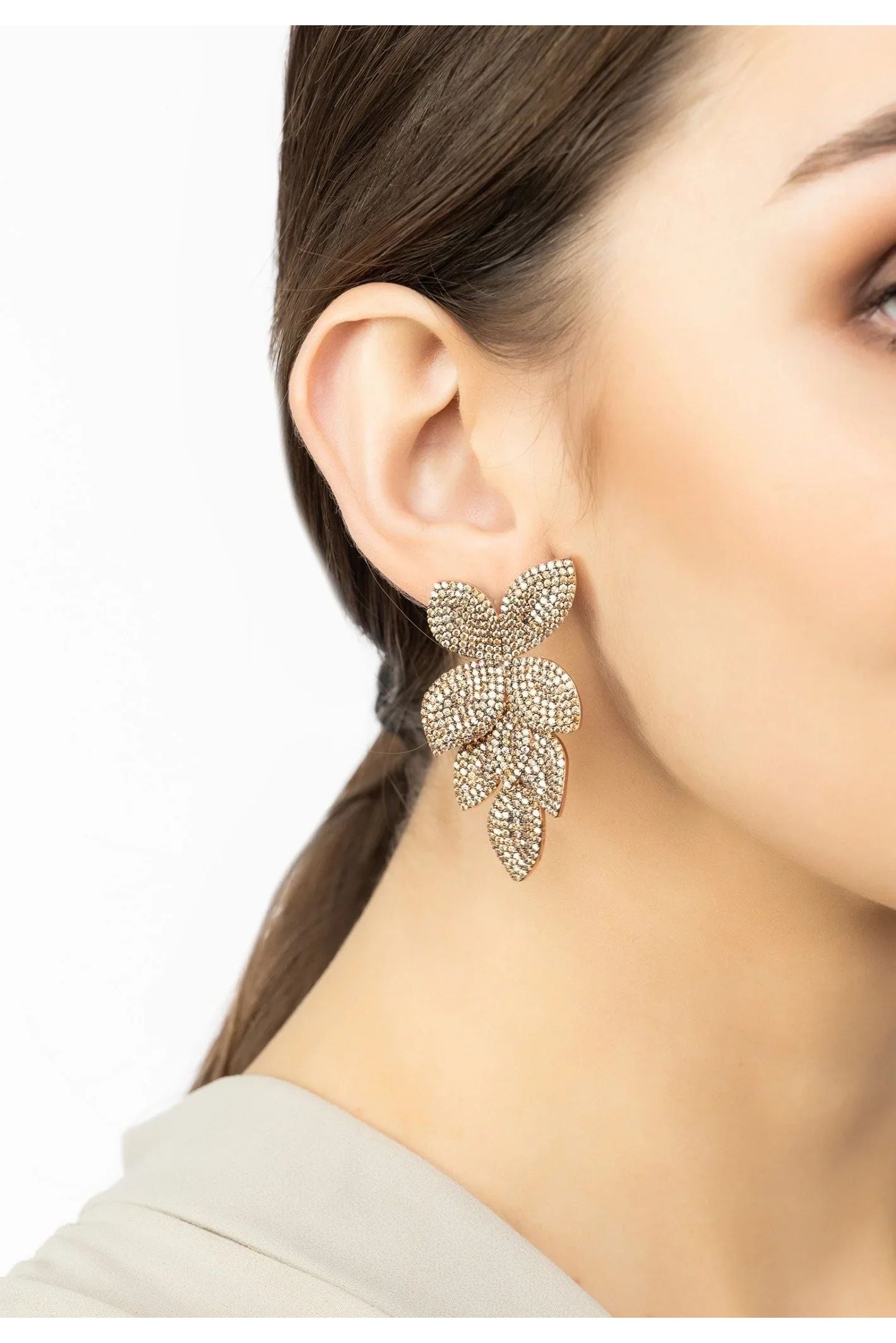 Petal Cascading Flower Earrings Rosegold Champagne - LATELITA Earrings