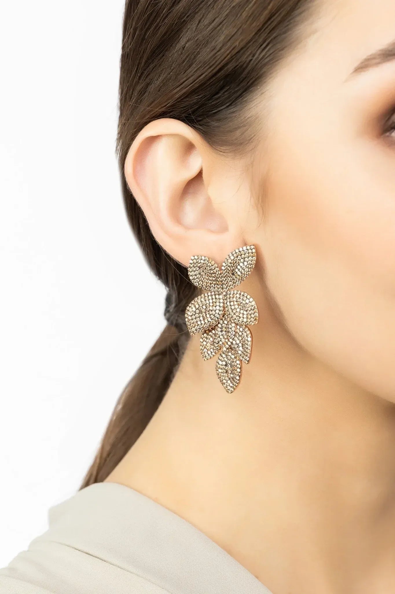 Petal Cascading Flower Earrings Rosegold Champagne - LATELITA Earrings
