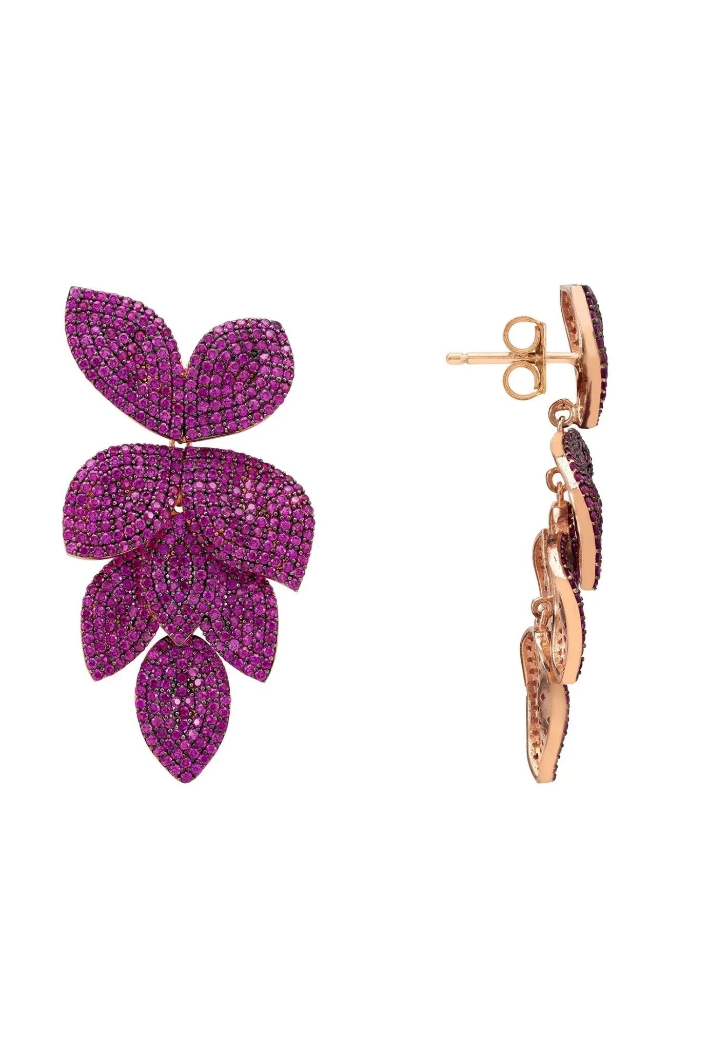 Petal Cascading Flower Earrings Rosegold Ruby Cz - LATELITA Earrings