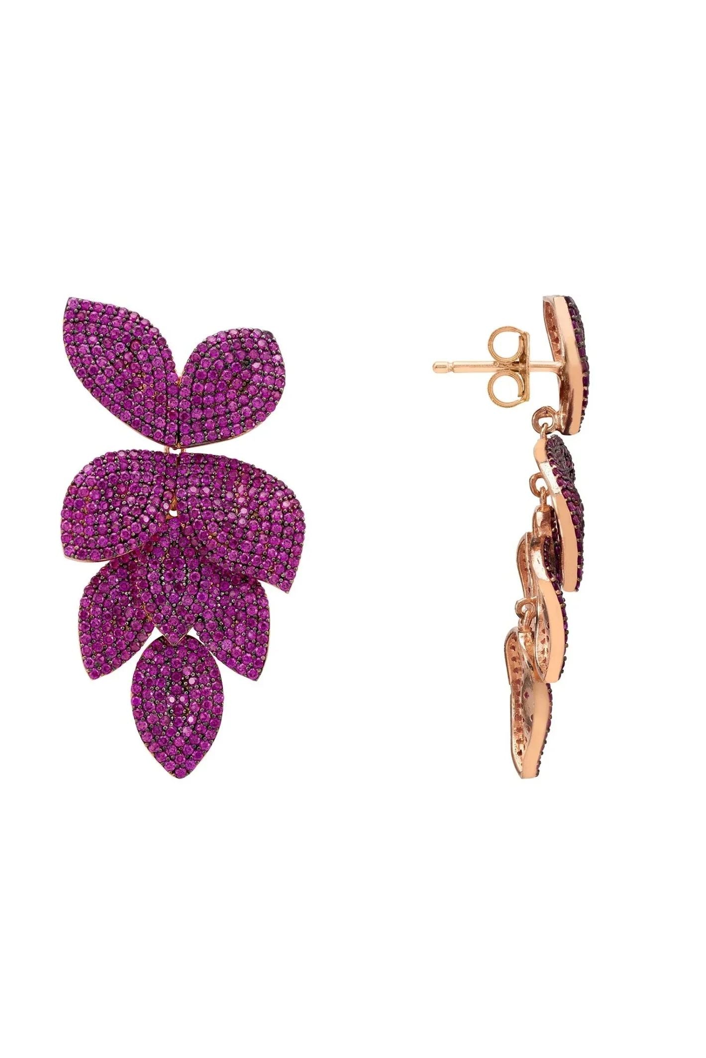 Petal Cascading Flower Earrings Rosegold Ruby Cz - LATELITA Earrings