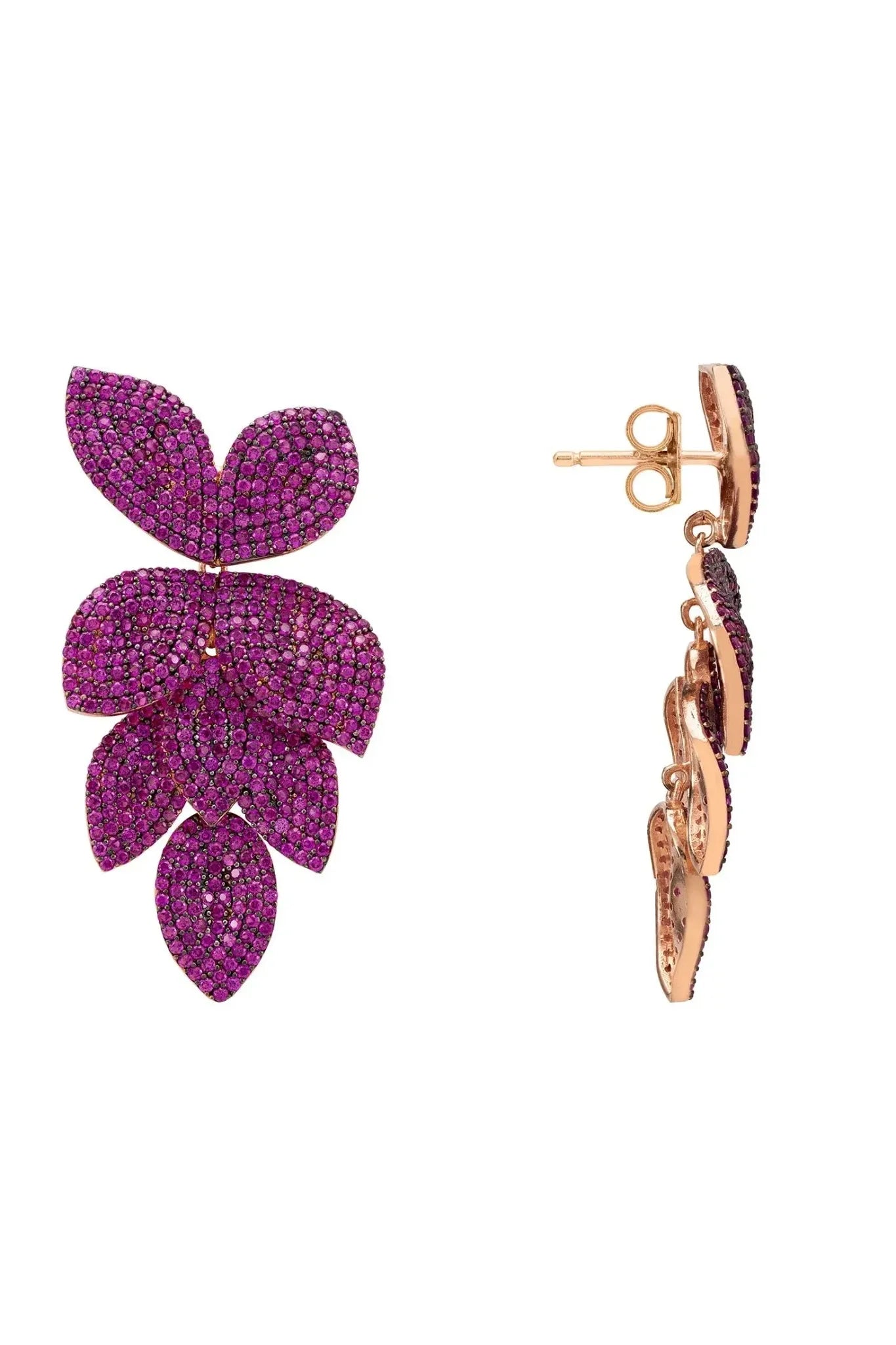 Petal Cascading Flower Earrings Rosegold Ruby Cz - LATELITA Earrings