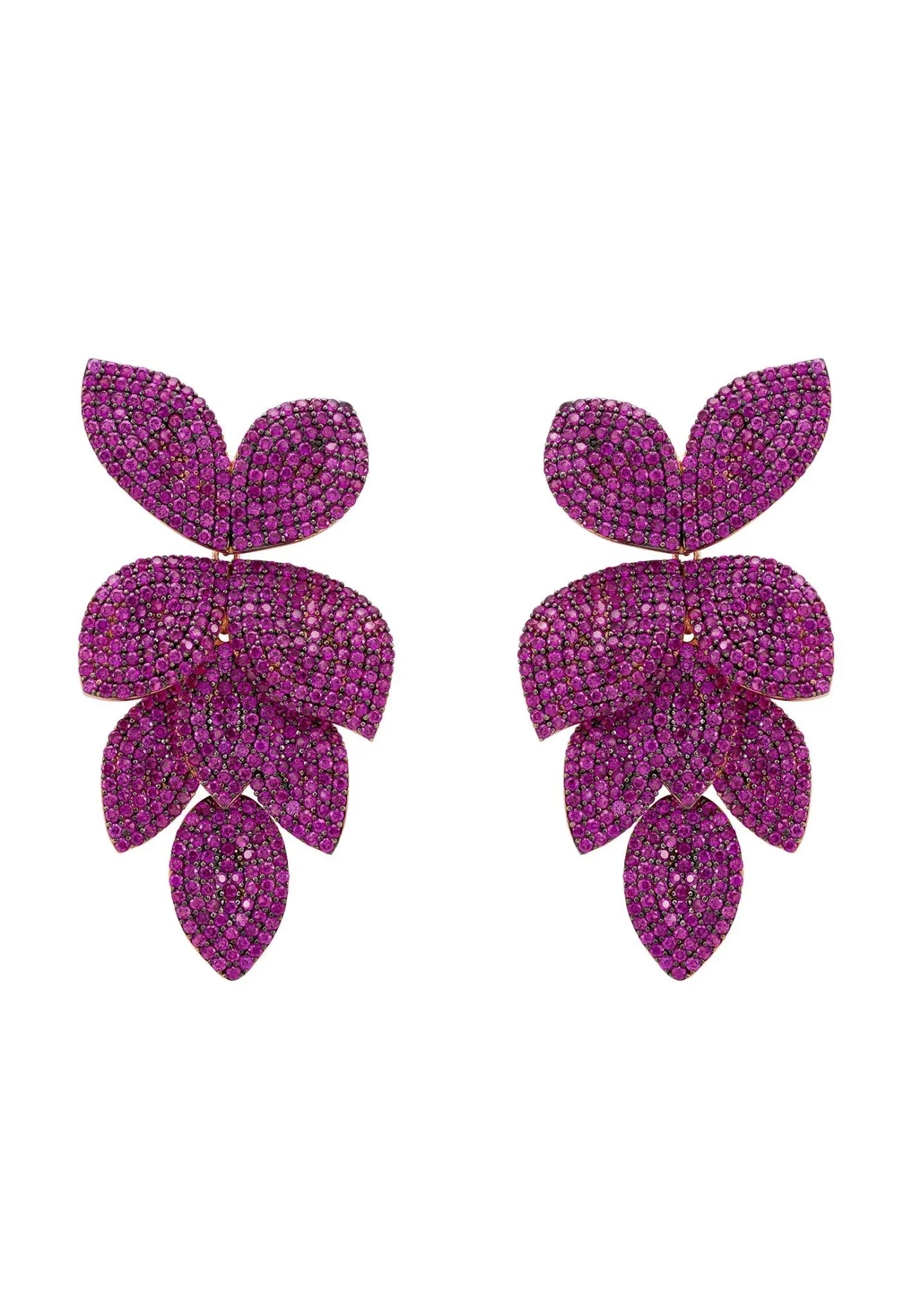 Petal Cascading Flower Earrings Rosegold Ruby Cz - LATELITA Earrings