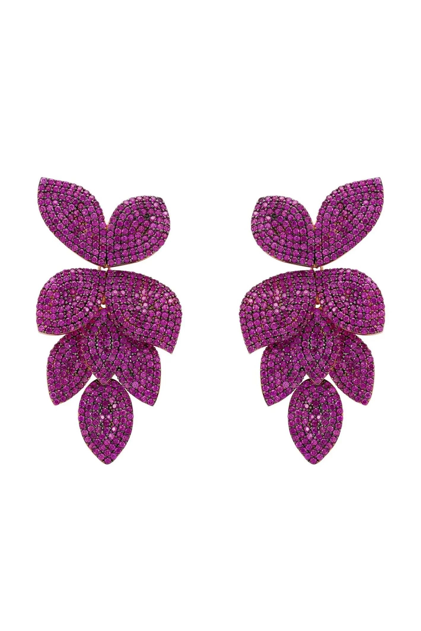 Petal Cascading Flower Earrings Rosegold Ruby Cz - LATELITA Earrings