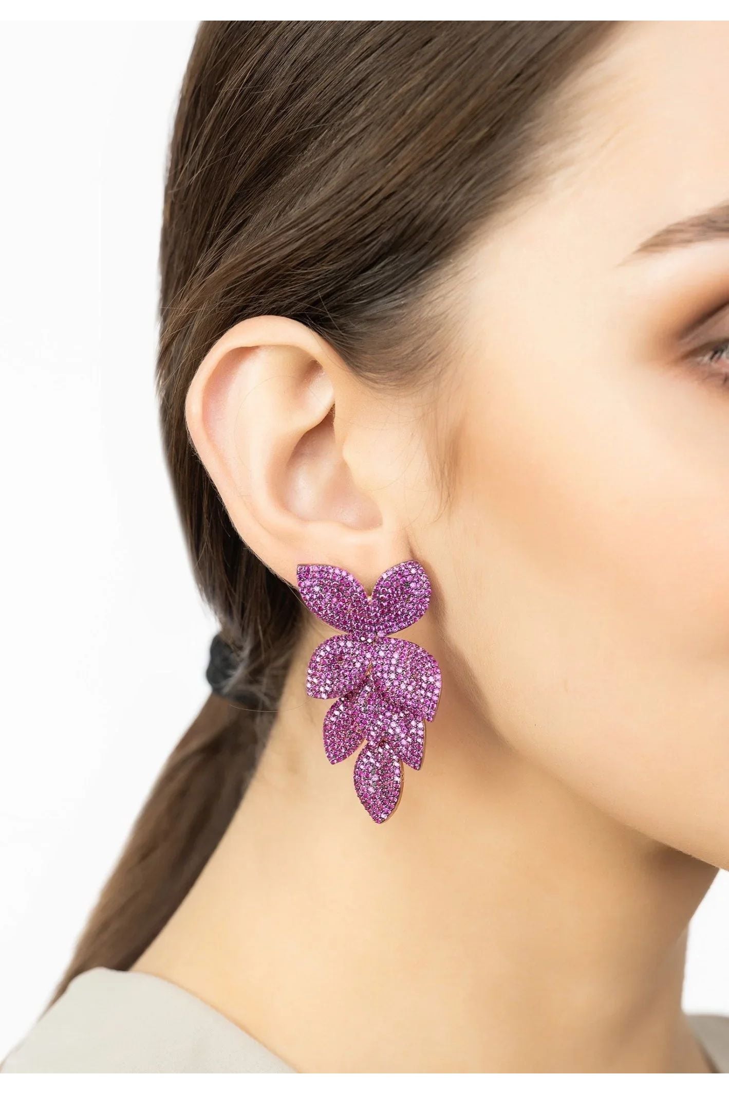 Petal Cascading Flower Earrings Rosegold Ruby Cz - LATELITA Earrings