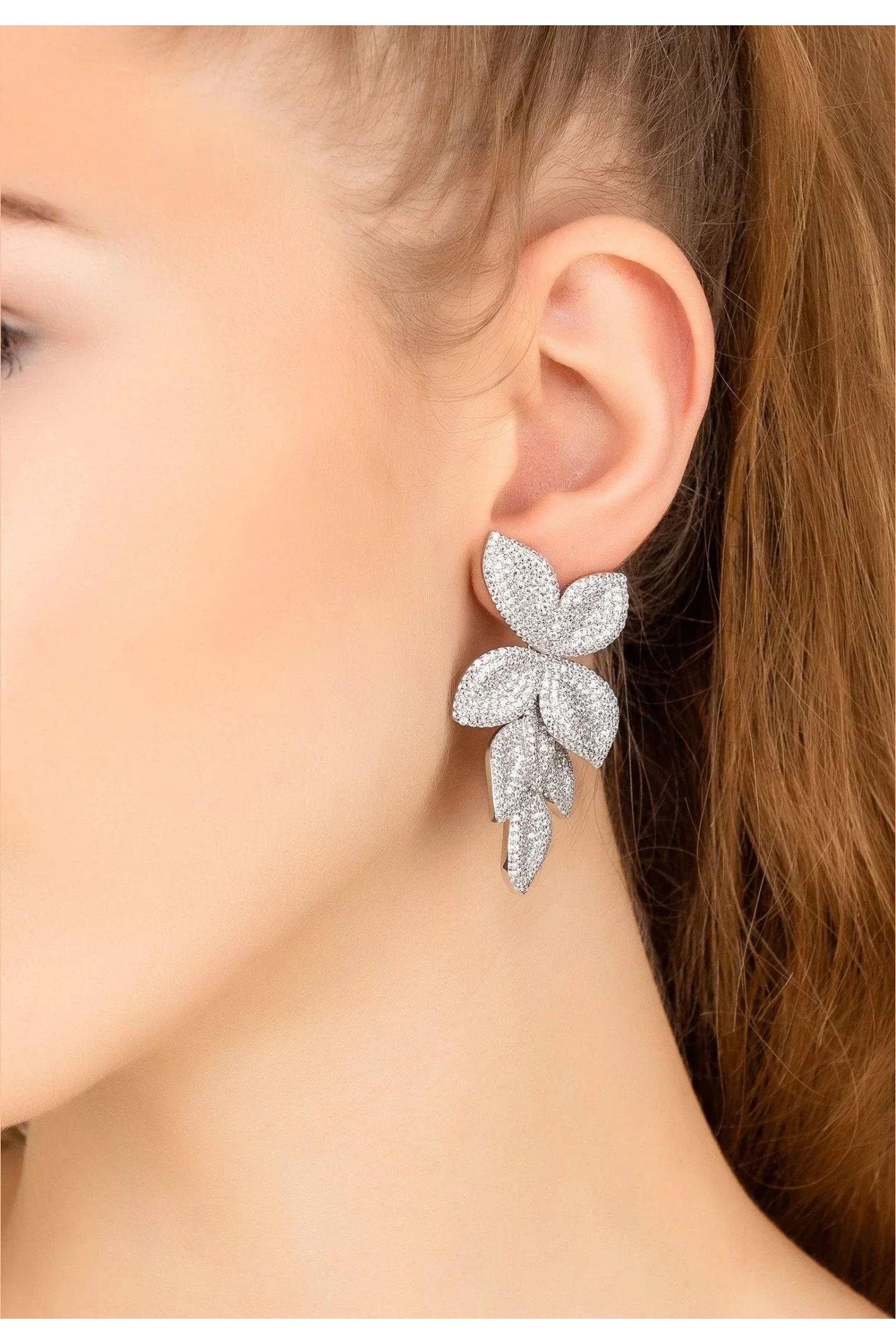 Petal Cascading Flower Earrings Silver - LATELITA Earrings