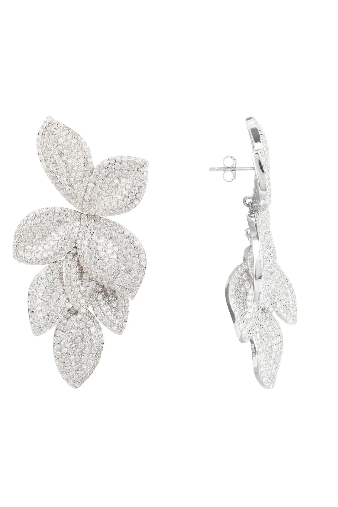 Petal Cascading Flower Earrings Silver - LATELITA Earrings