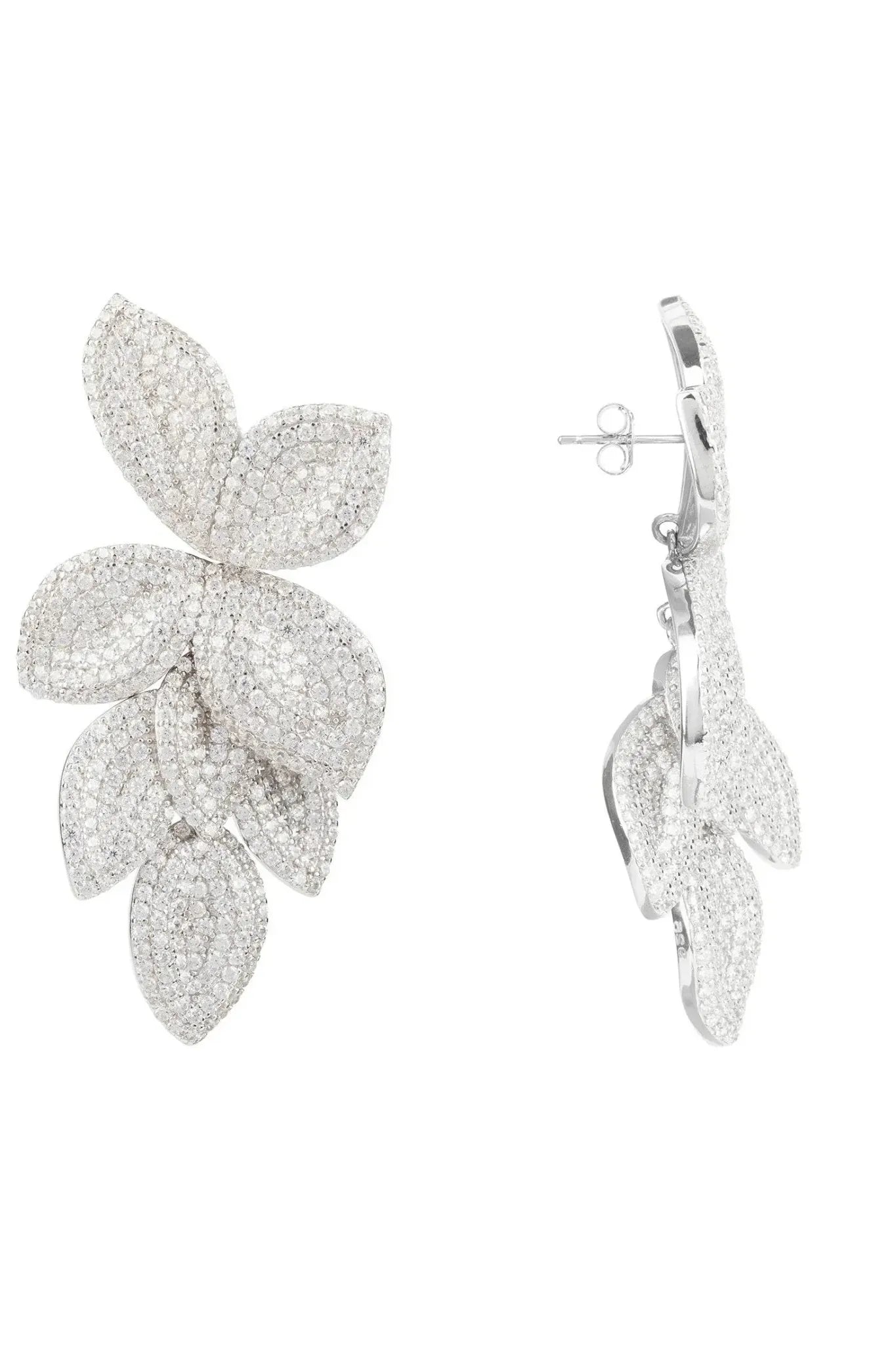 Petal Cascading Flower Earrings Silver - LATELITA Earrings