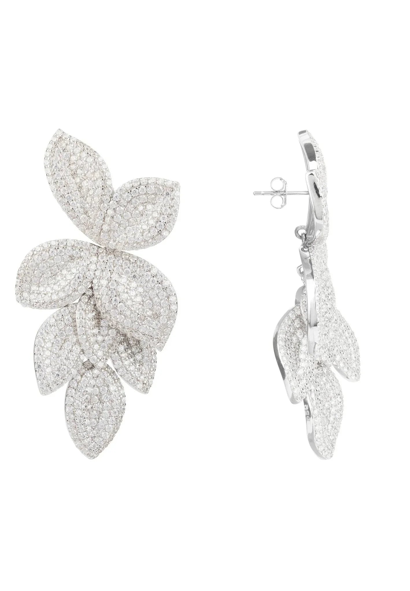 Petal Cascading Flower Earrings Silver - LATELITA Earrings