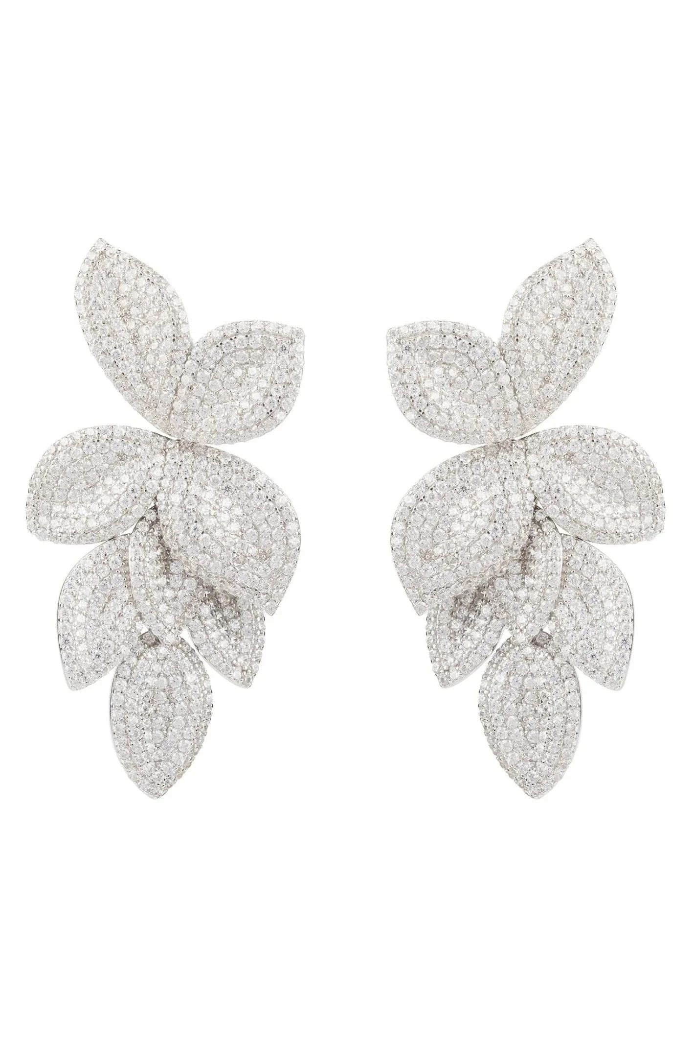Petal Cascading Flower Earrings Silver - LATELITA Earrings