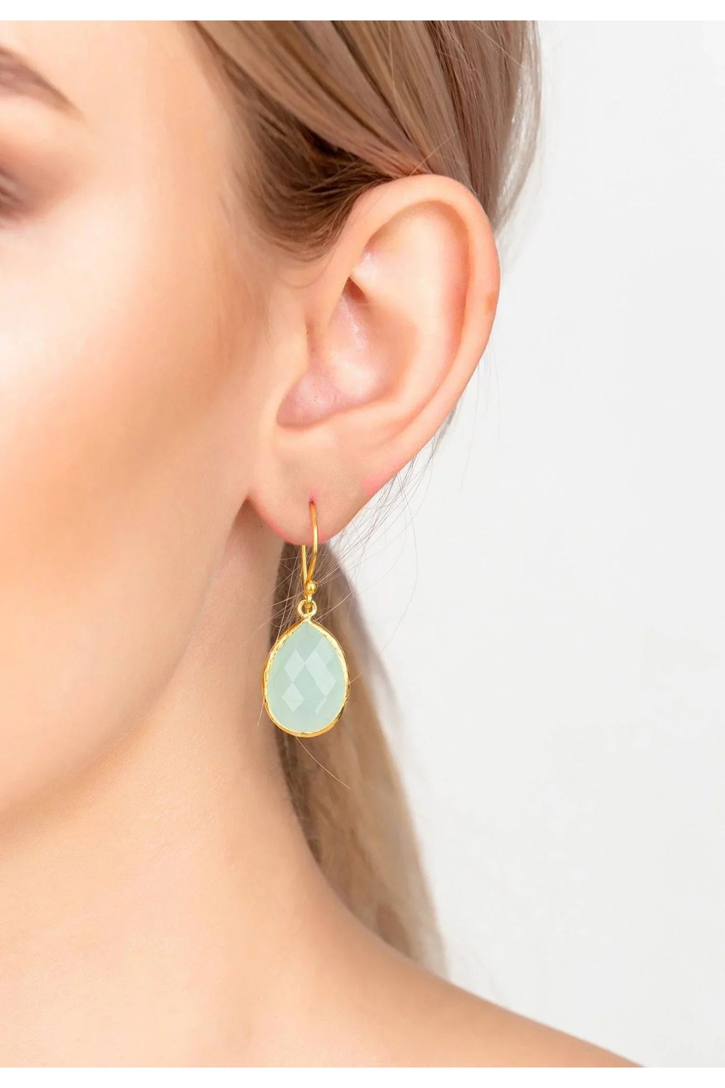 Petite Drop Earrings Aqua Chalcedony Gold - LATELITA Earrings