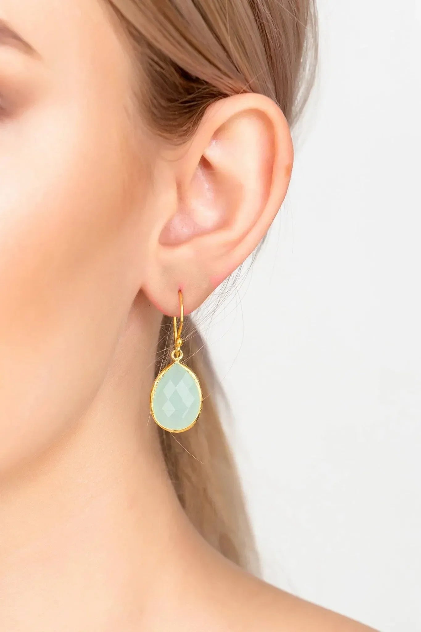 Petite Drop Earrings Aqua Chalcedony Gold - LATELITA Earrings