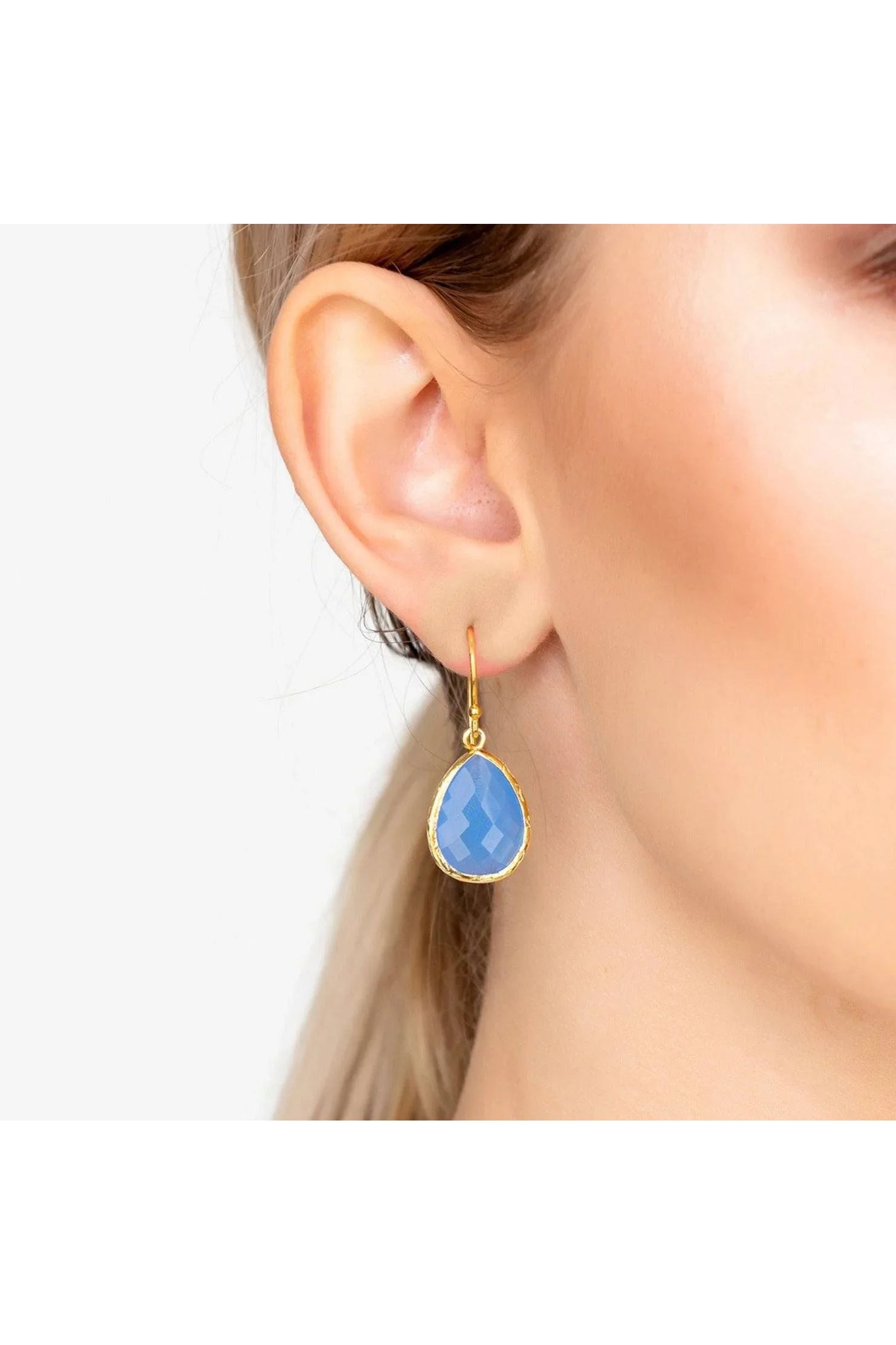 Petite Drop Earrings Dark Blue Chalcedony Gold - LATELITA Earrings