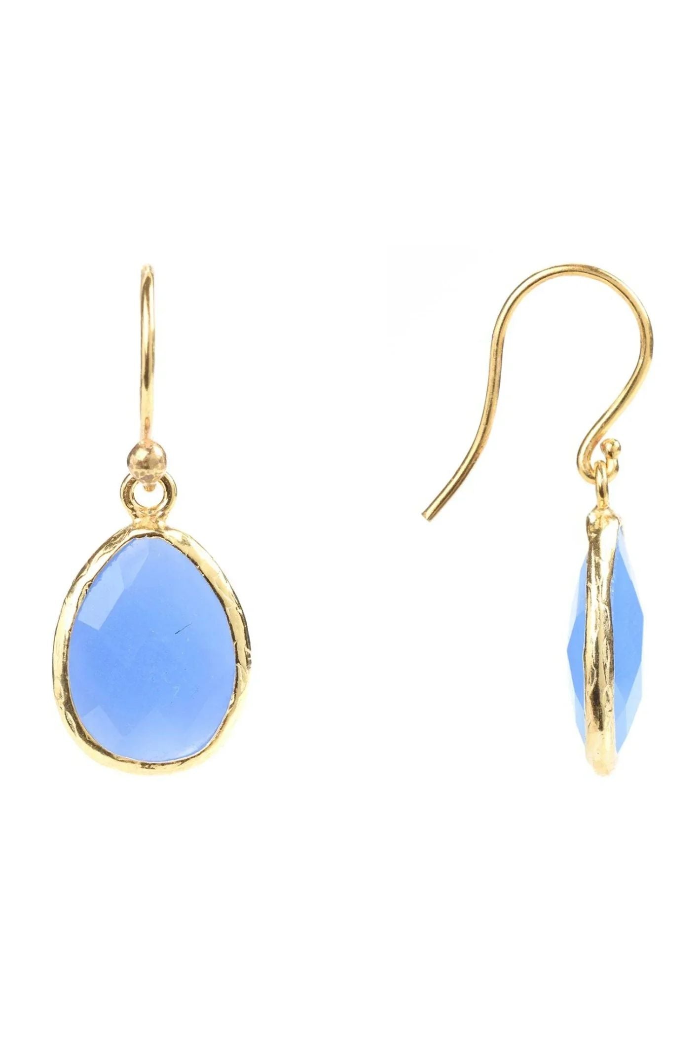 Petite Drop Earrings Dark Blue Chalcedony Gold - LATELITA Earrings