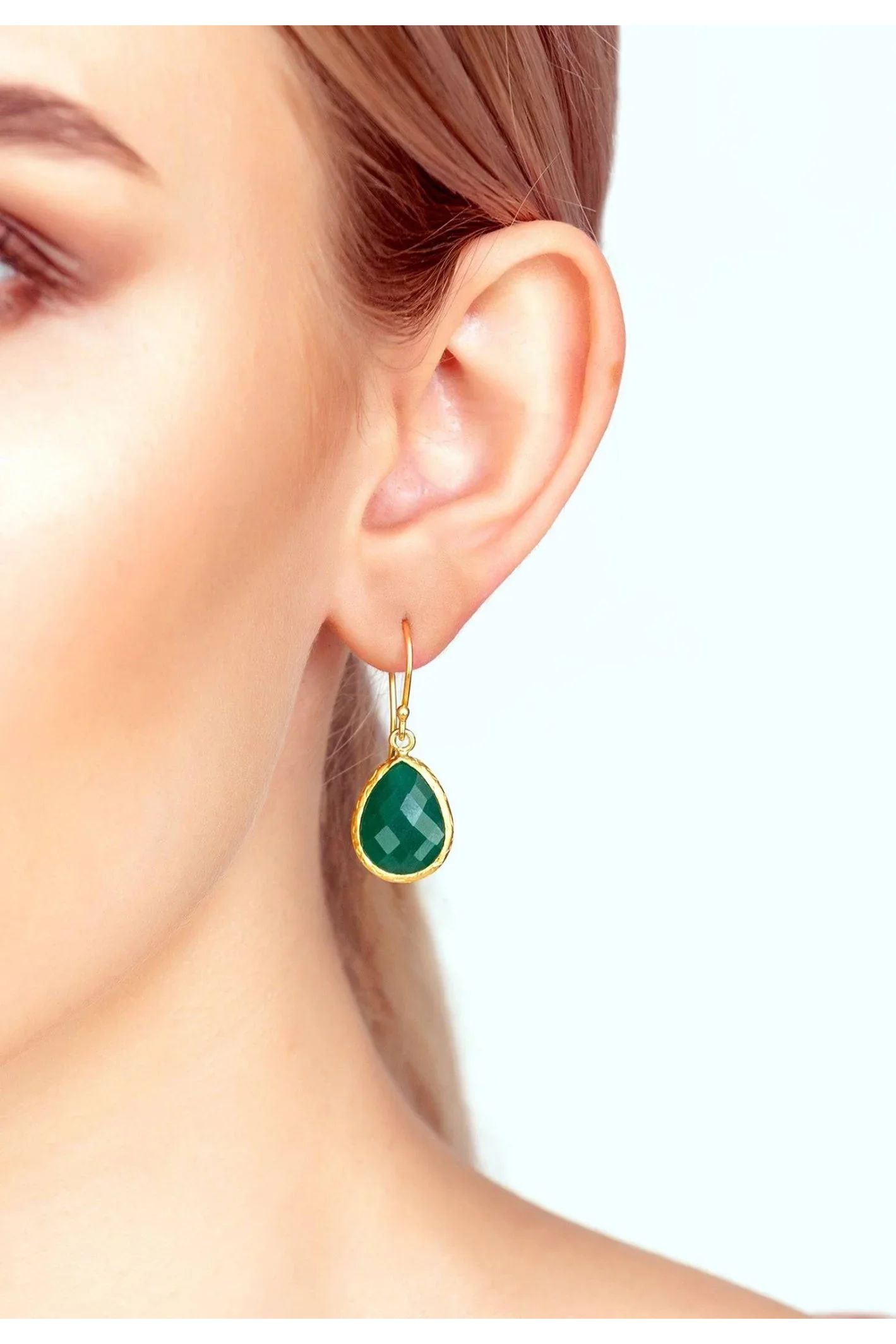 Petite Drop Earrings Green Onyx Gold - LATELITA Earrings