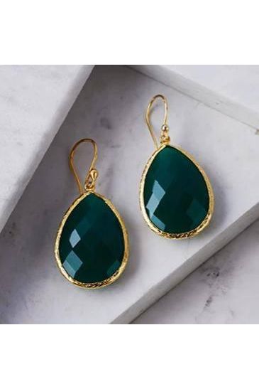 Petite Drop Earrings Green Onyx Gold - LATELITA Earrings