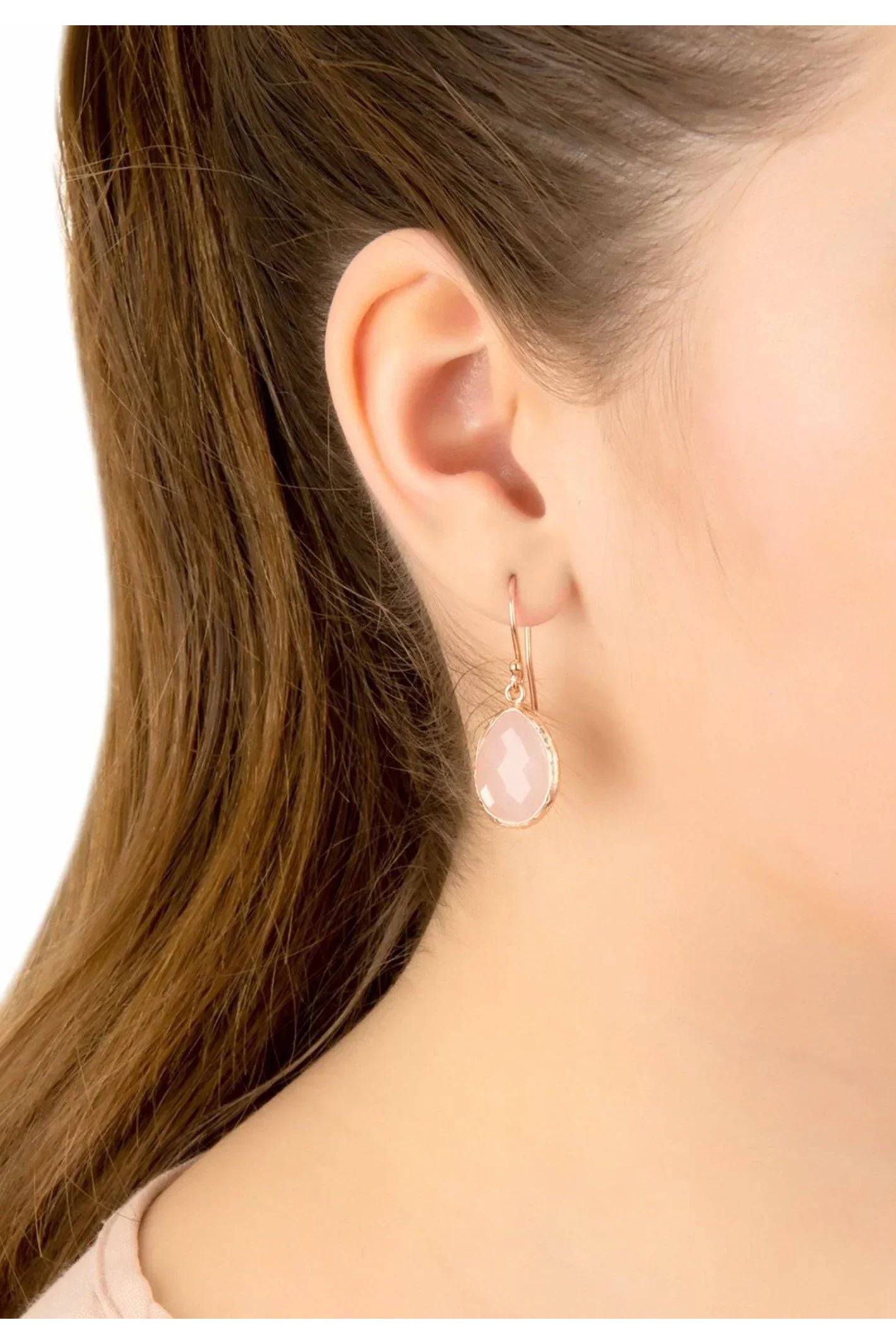 Petite Drop Earrings Rose Quartz Gold - LATELITA Earrings