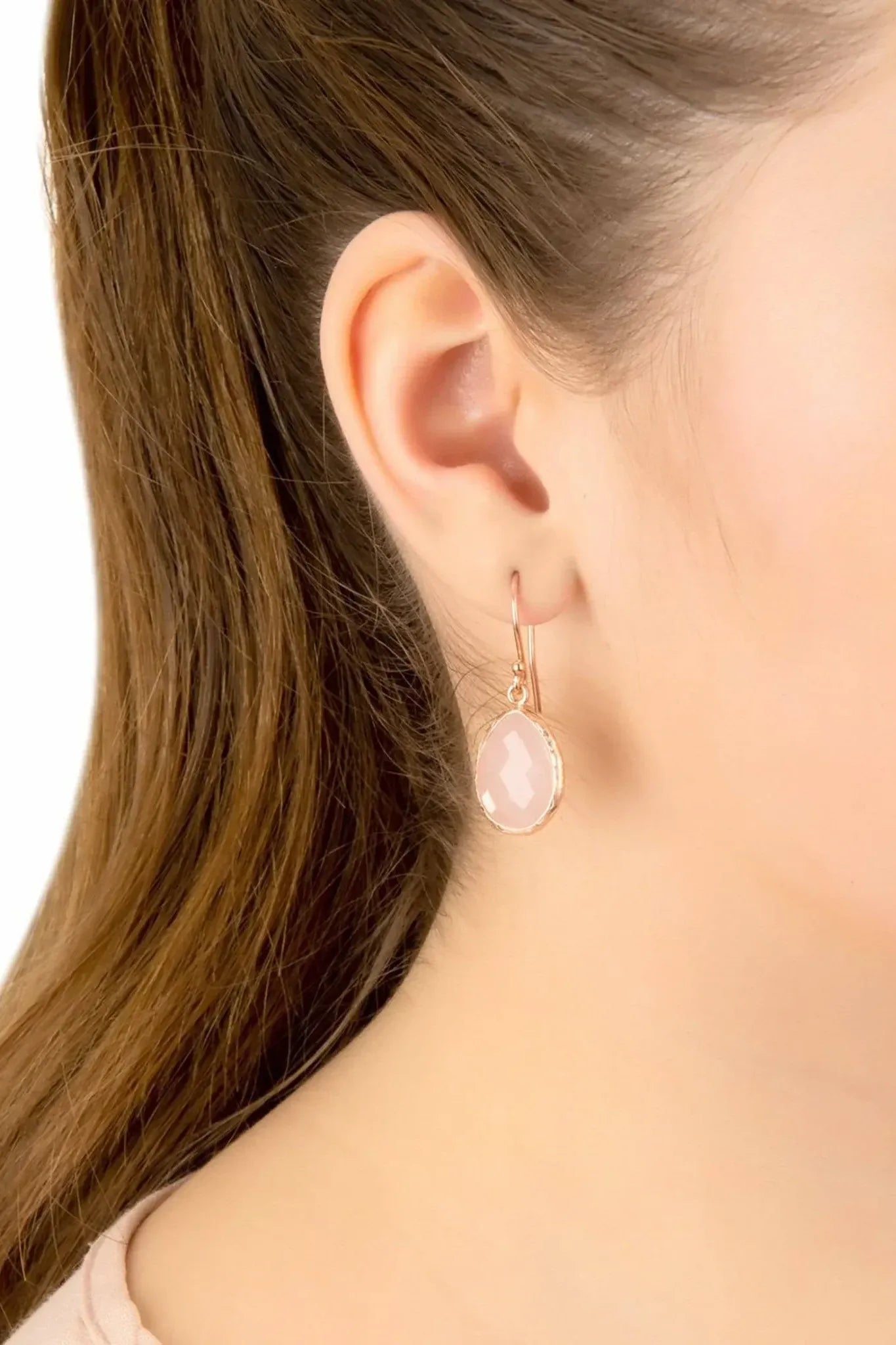 Petite Drop Earrings Rose Quartz Gold - LATELITA Earrings