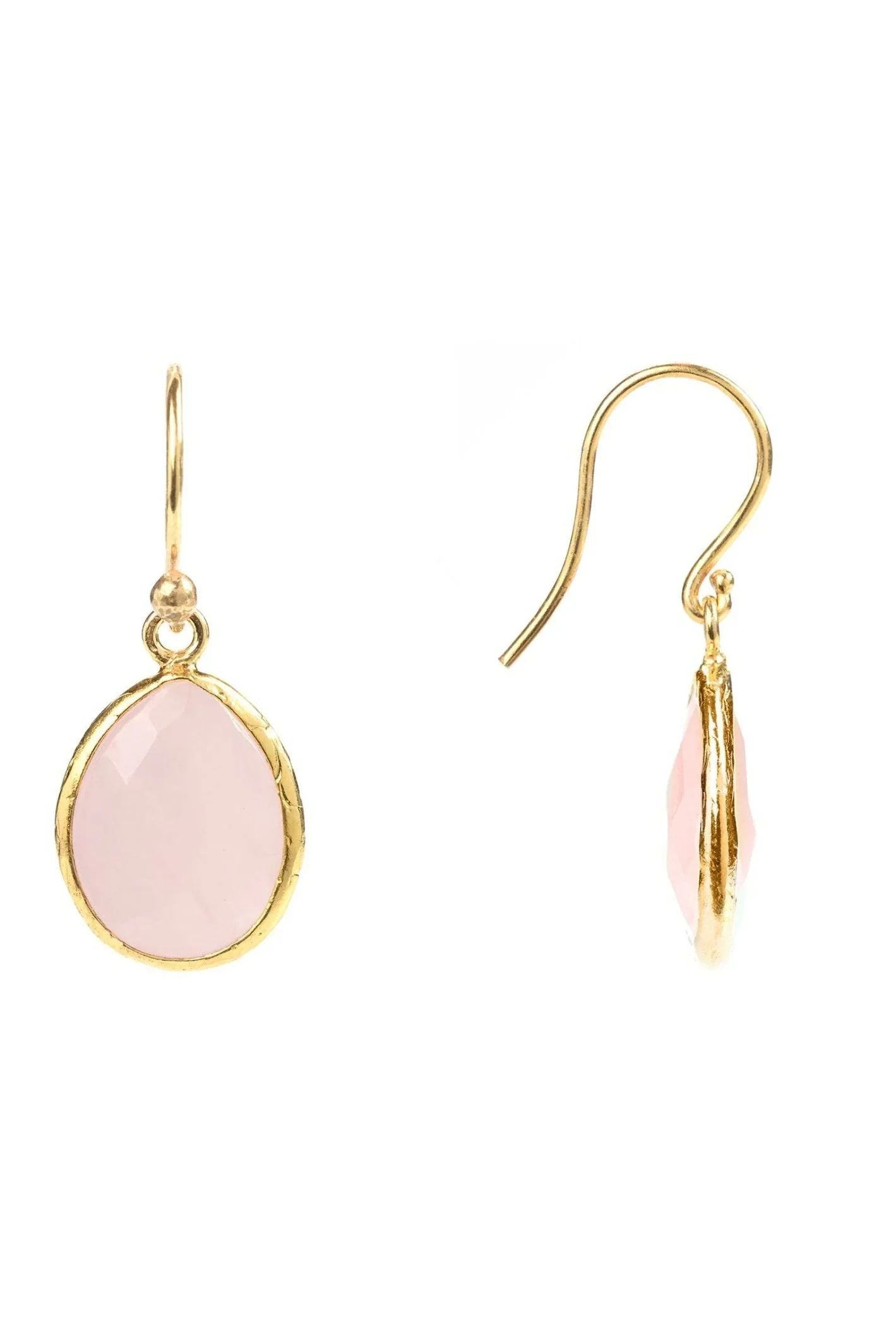 Petite Drop Earrings Rose Quartz Gold - LATELITA Earrings