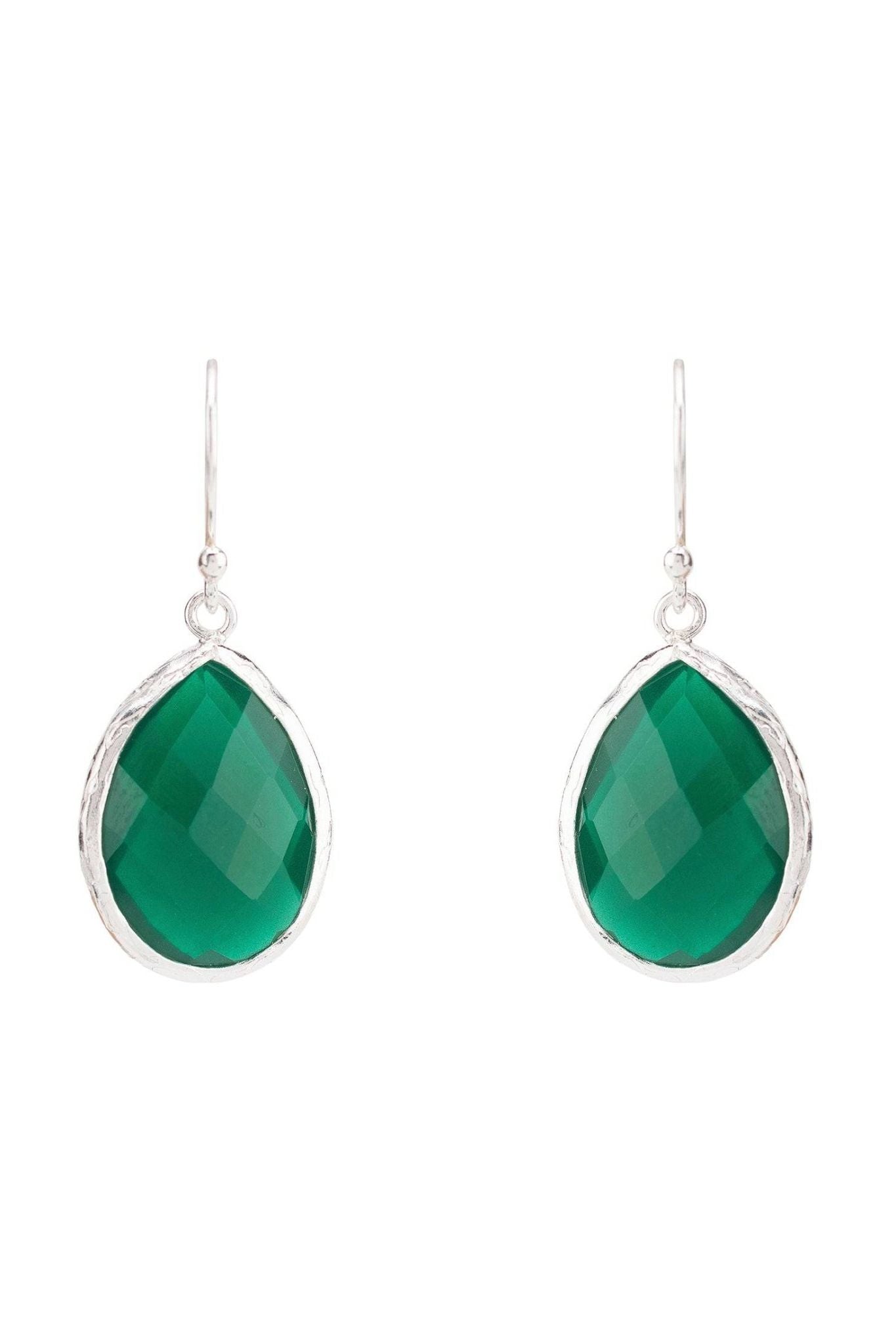 Petite Drop Earrings Silver Green Onyx - LATELITA Earrings