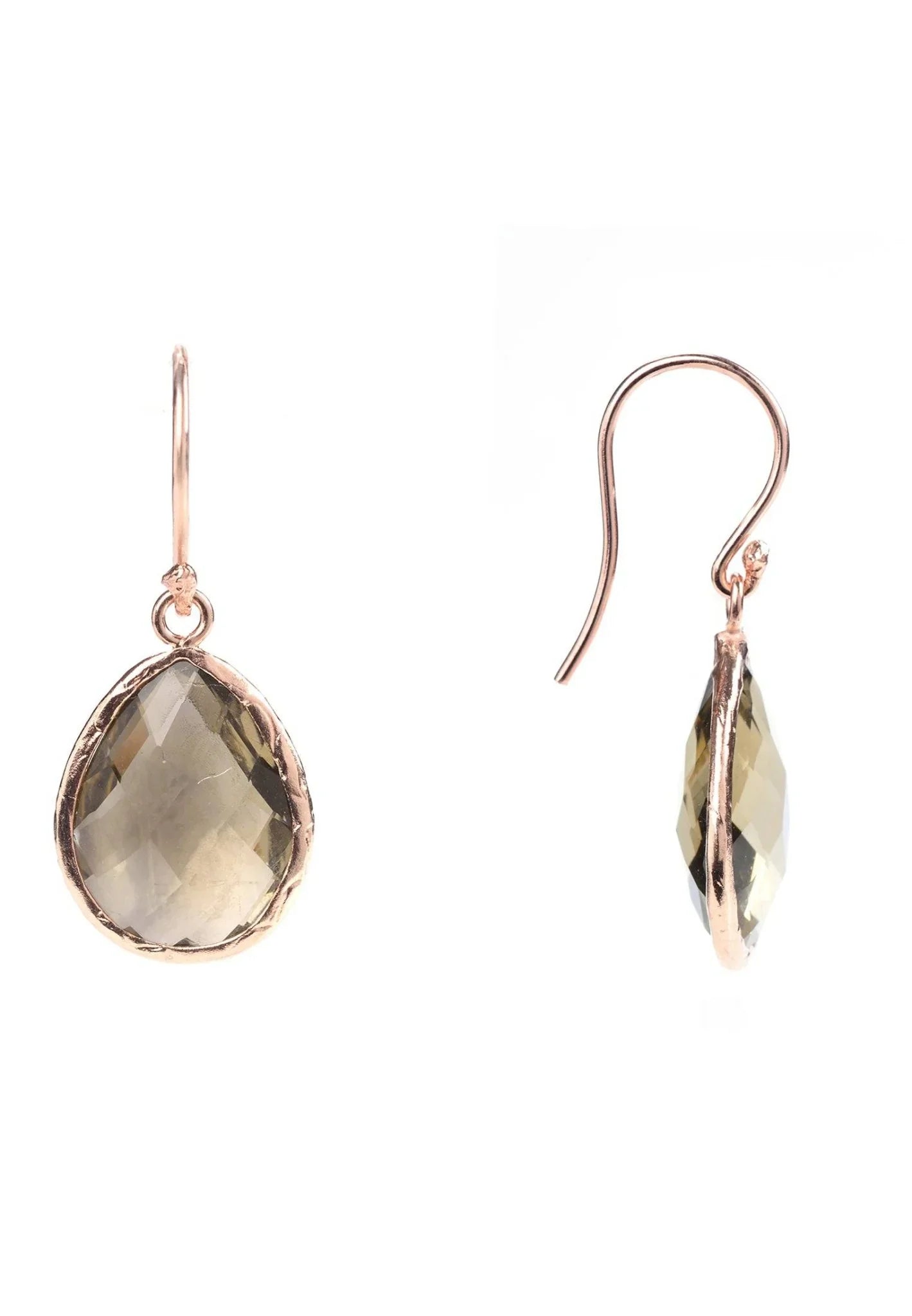 Petite Drop Earrings Smokey Quartz Rosegold - LATELITA Earrings