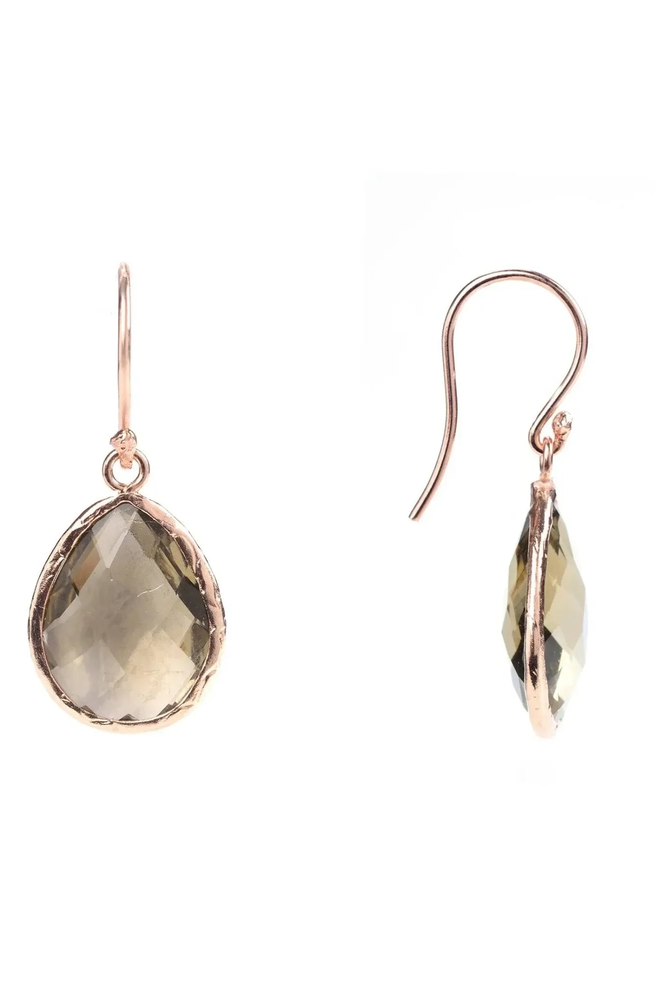 Petite Drop Earrings Smokey Quartz Rosegold - LATELITA Earrings