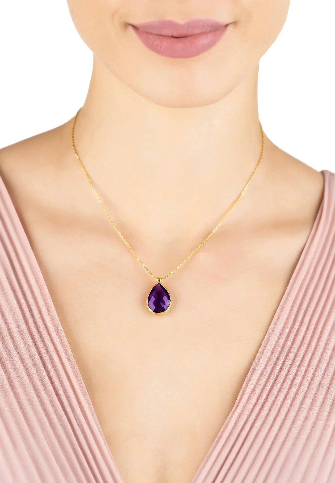 Petite Drop Necklace Gold Amethyst Hydro - LATELITA Necklaces