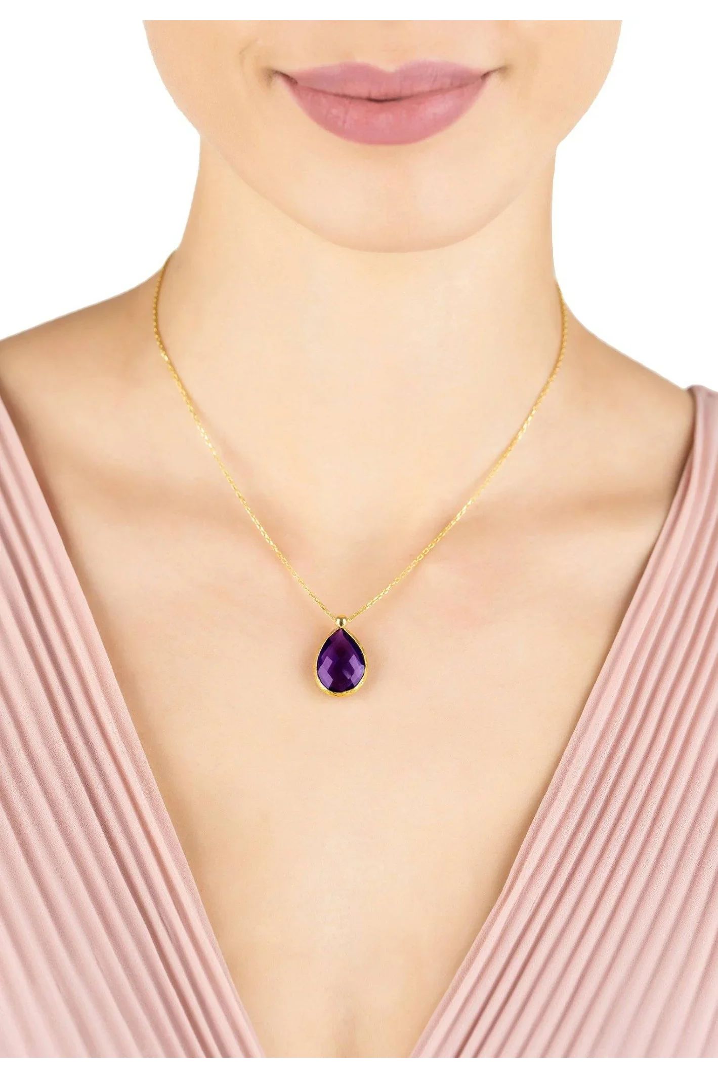 Petite Drop Necklace Gold Amethyst Hydro - LATELITA Necklaces