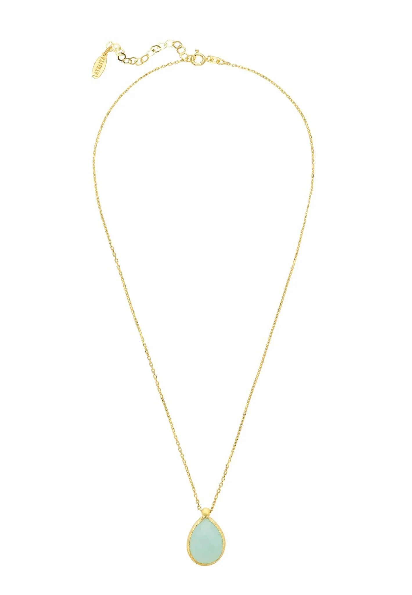 Petite Drop Necklace Gold Aqua Chalcedony - LATELITA Necklaces