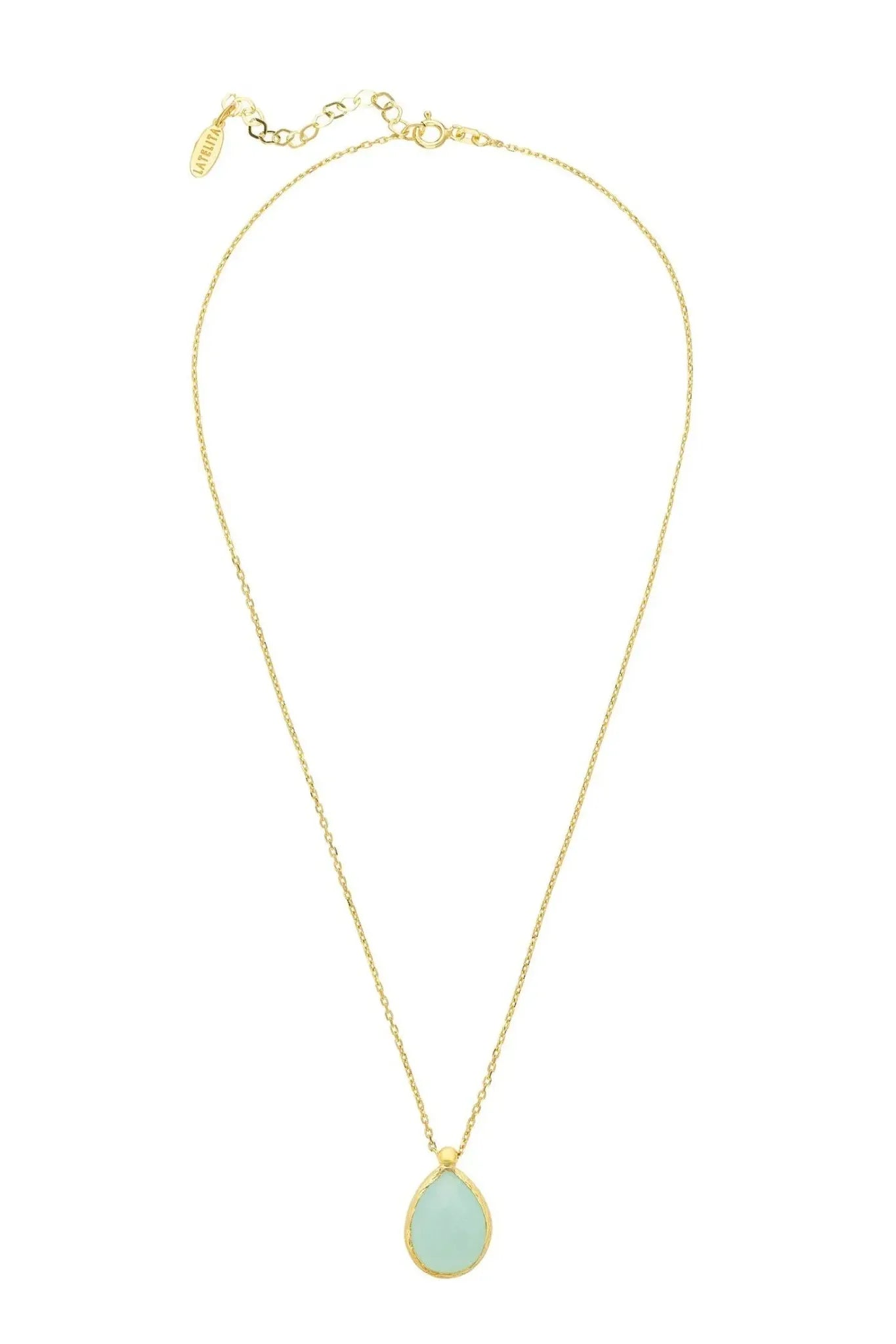 Petite Drop Necklace Gold Aqua Chalcedony - LATELITA Necklaces
