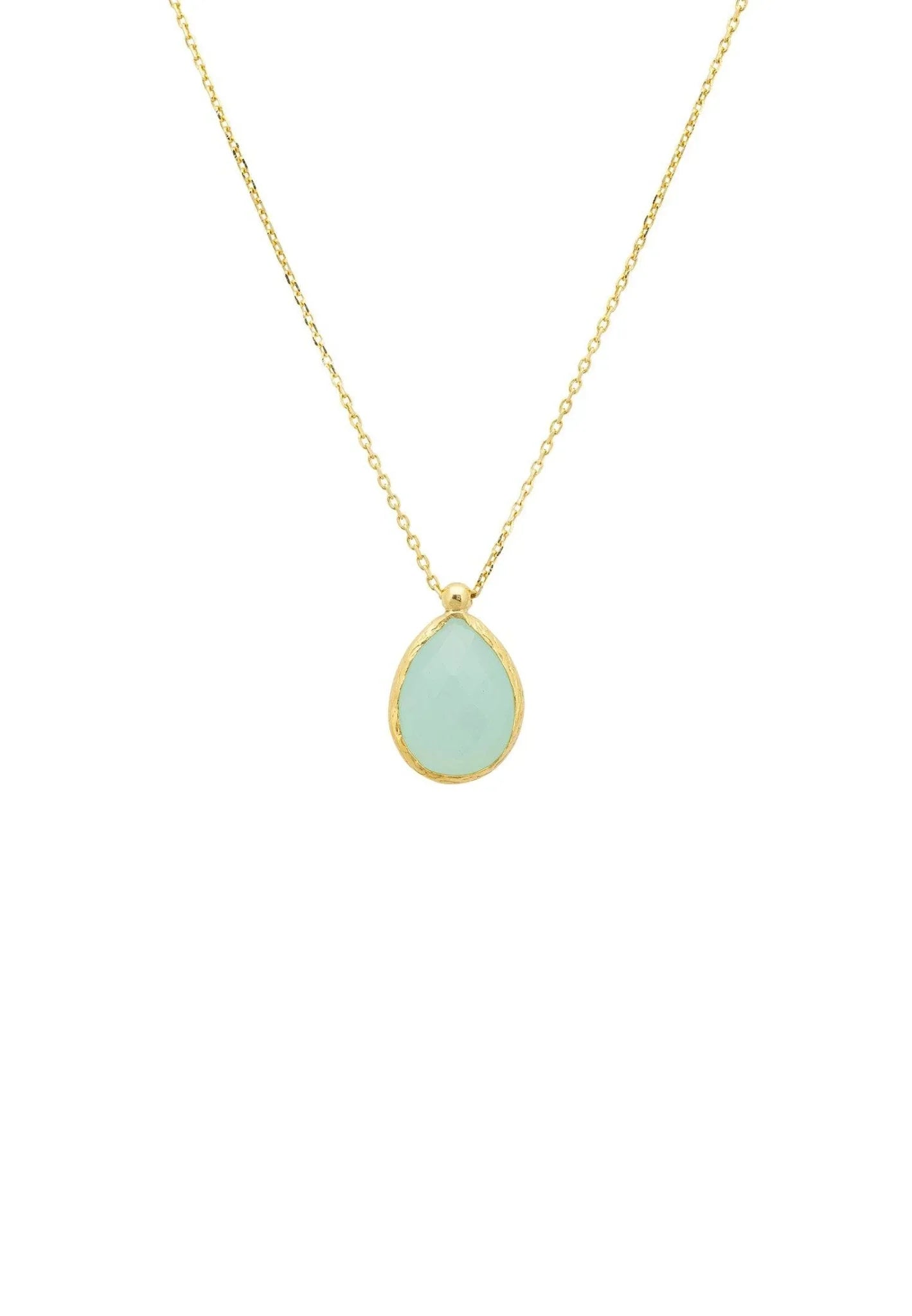 Petite Drop Necklace Gold Aqua Chalcedony - LATELITA Necklaces