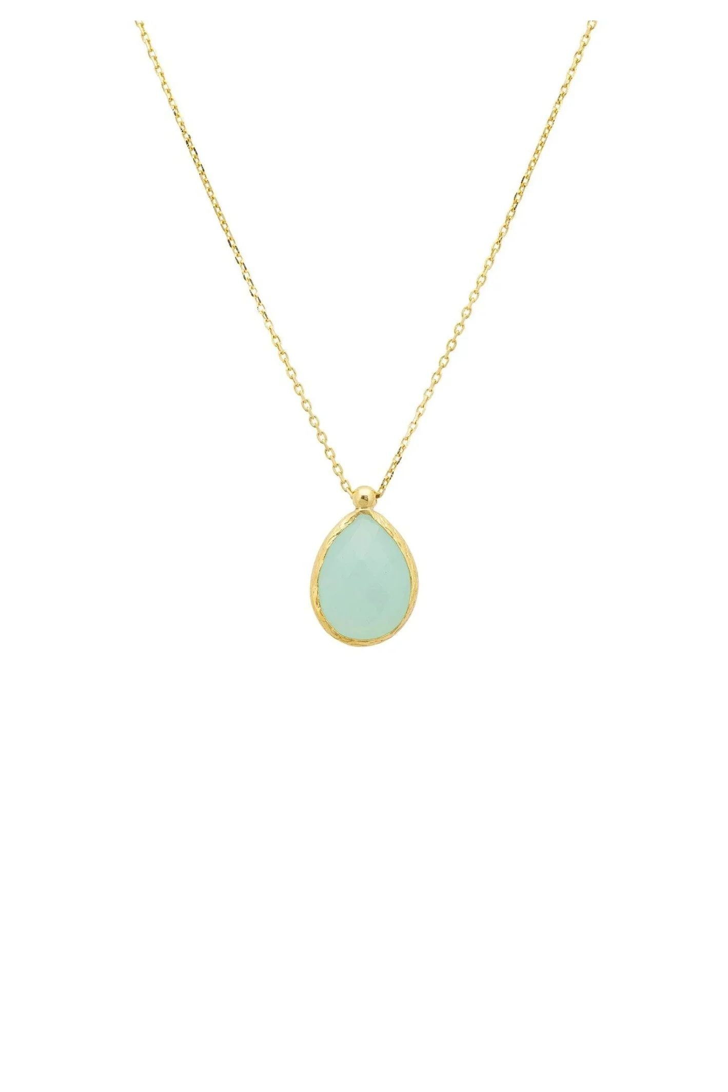 Petite Drop Necklace Gold Aqua Chalcedony - LATELITA Necklaces