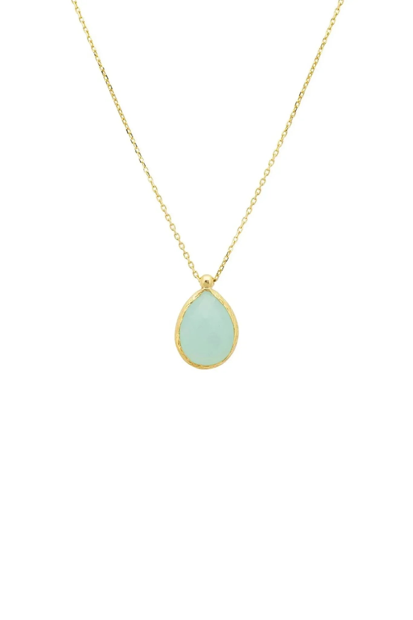 Petite Drop Necklace Gold Aqua Chalcedony - LATELITA Necklaces