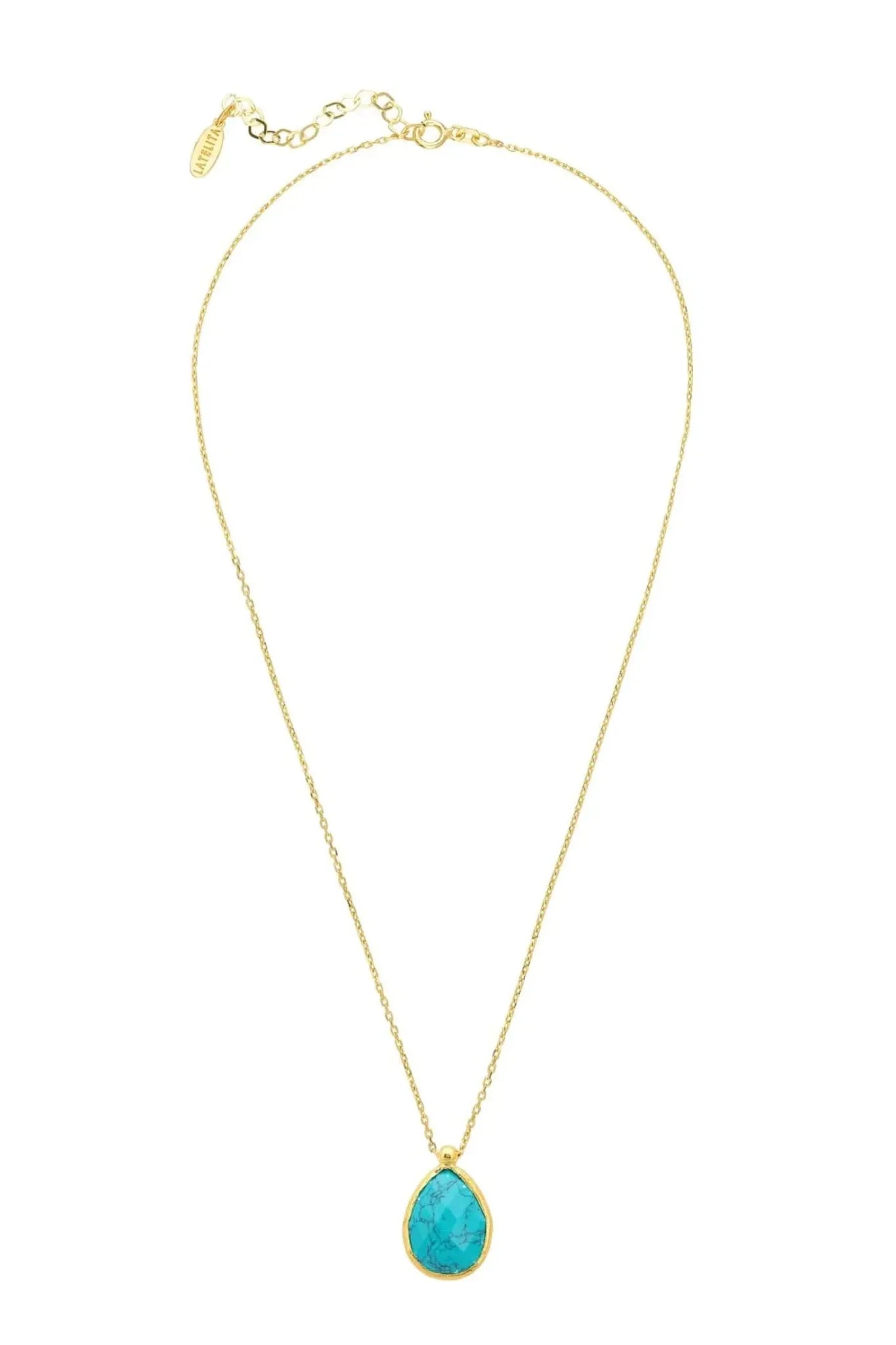 Petite Drop Necklace Gold Arizona Turquoise - LATELITA Necklaces