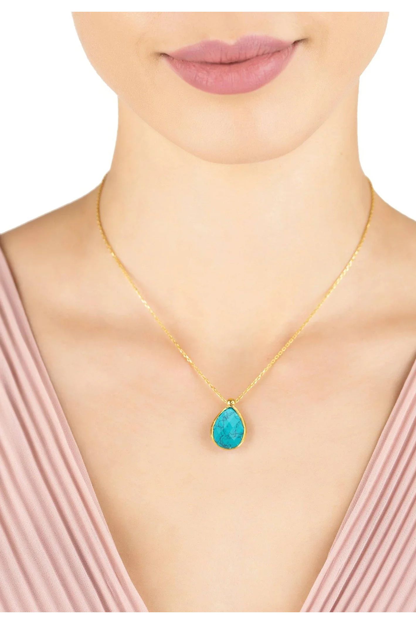 Petite Drop Necklace Gold Arizona Turquoise - LATELITA Necklaces