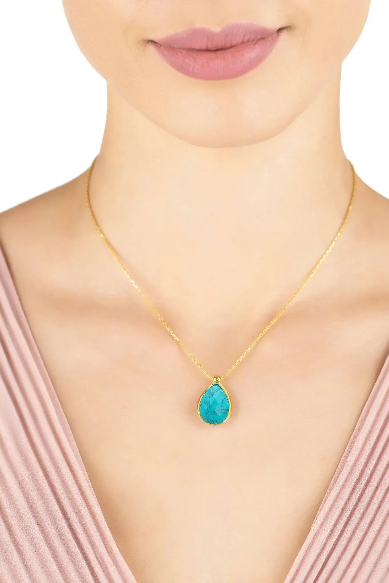 Petite Drop Necklace Gold Arizona Turquoise - LATELITA Necklaces