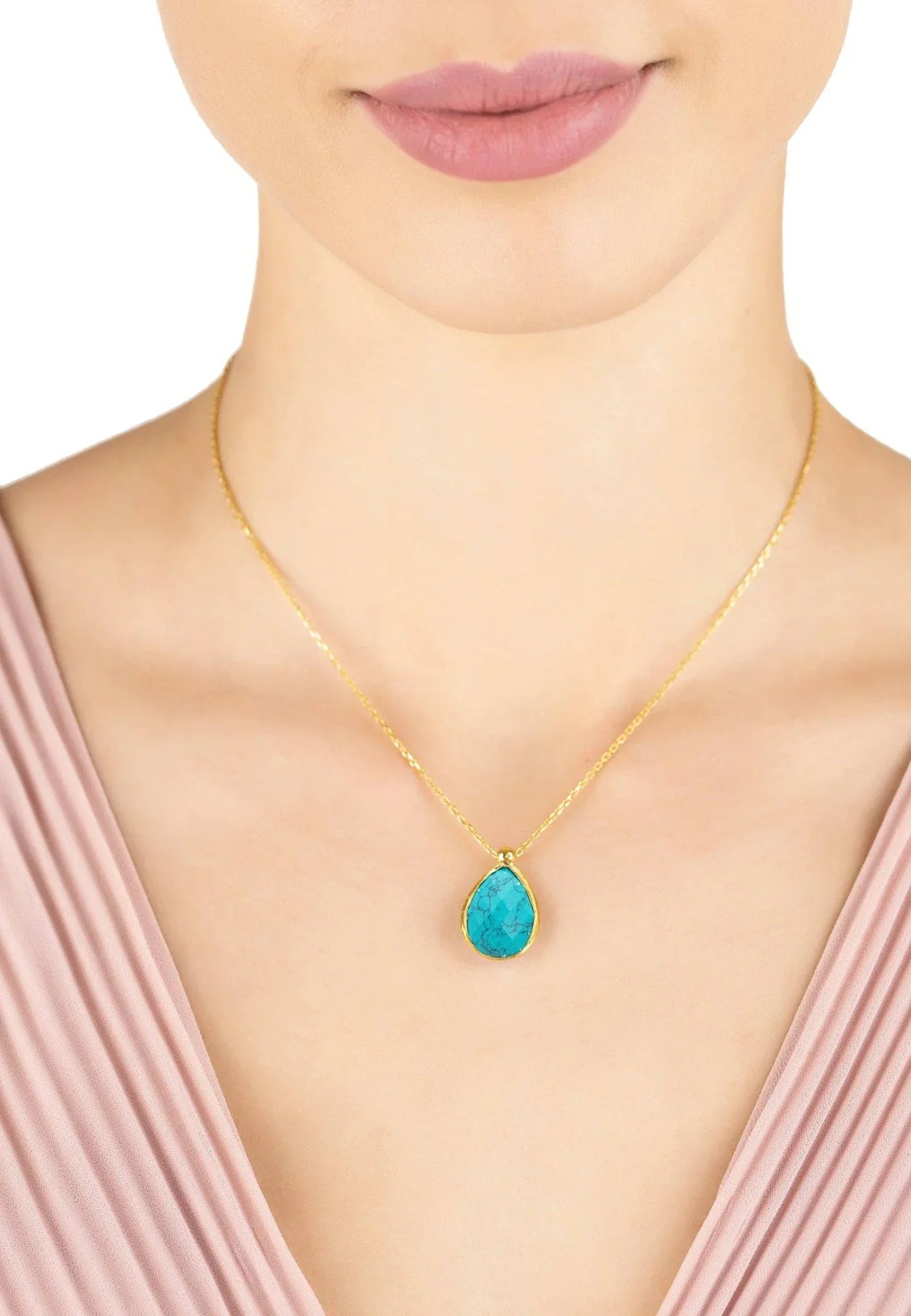 Petite Drop Necklace Gold Arizona Turquoise - LATELITA Necklaces