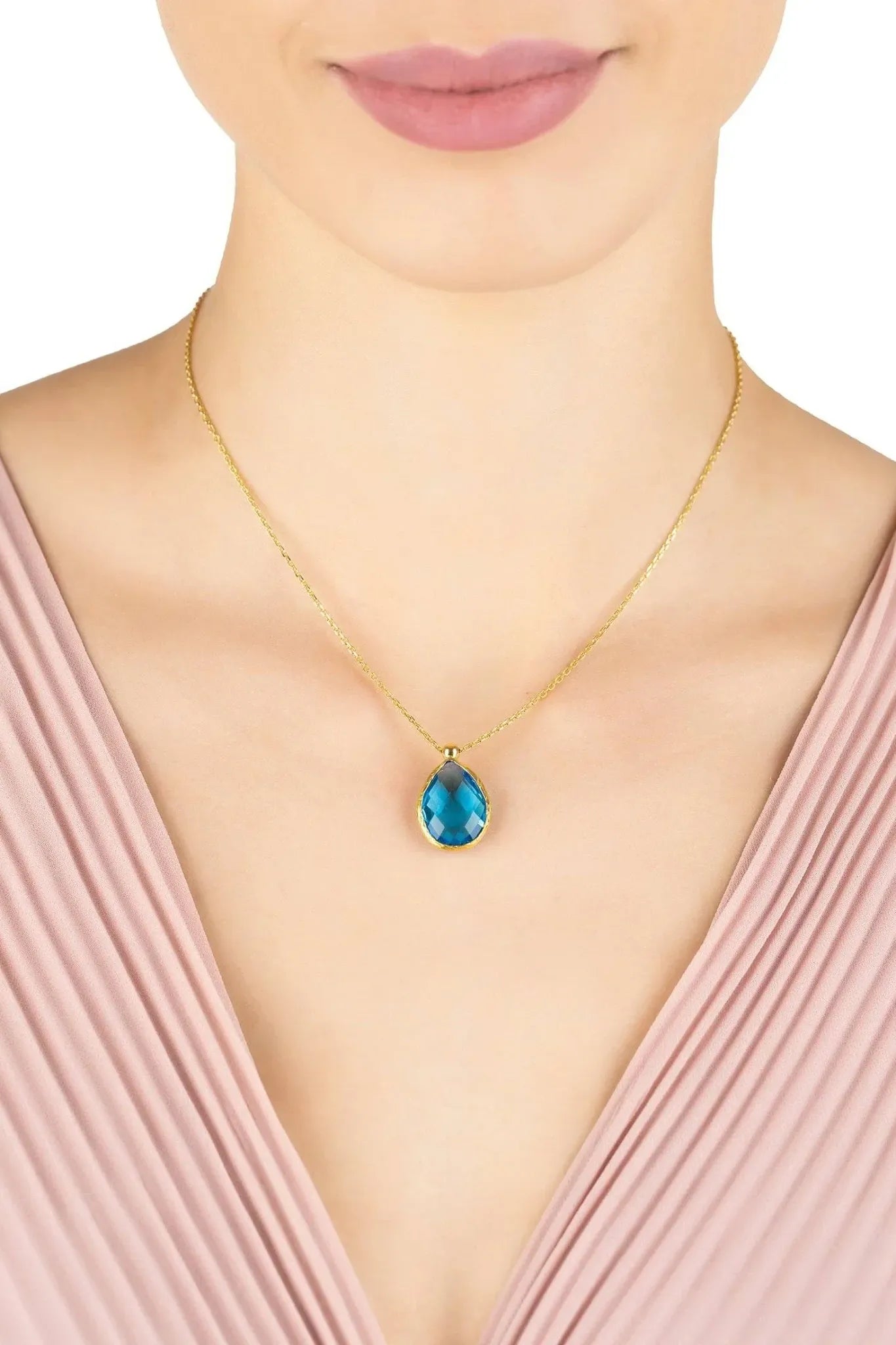 Petite Drop Necklace Gold Blue Topaz Hydro - LATELITA Necklaces