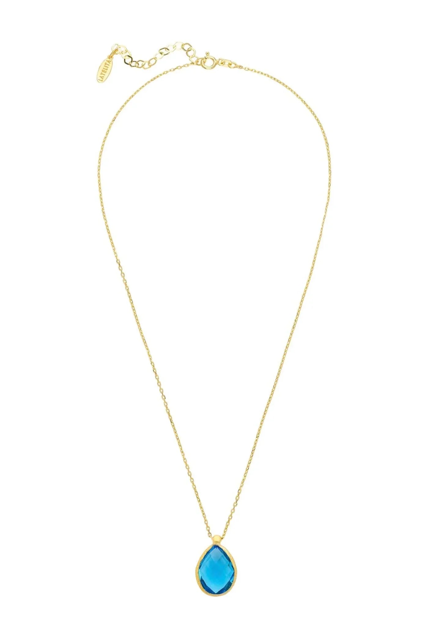 Petite Drop Necklace Gold Blue Topaz Hydro - LATELITA Necklaces
