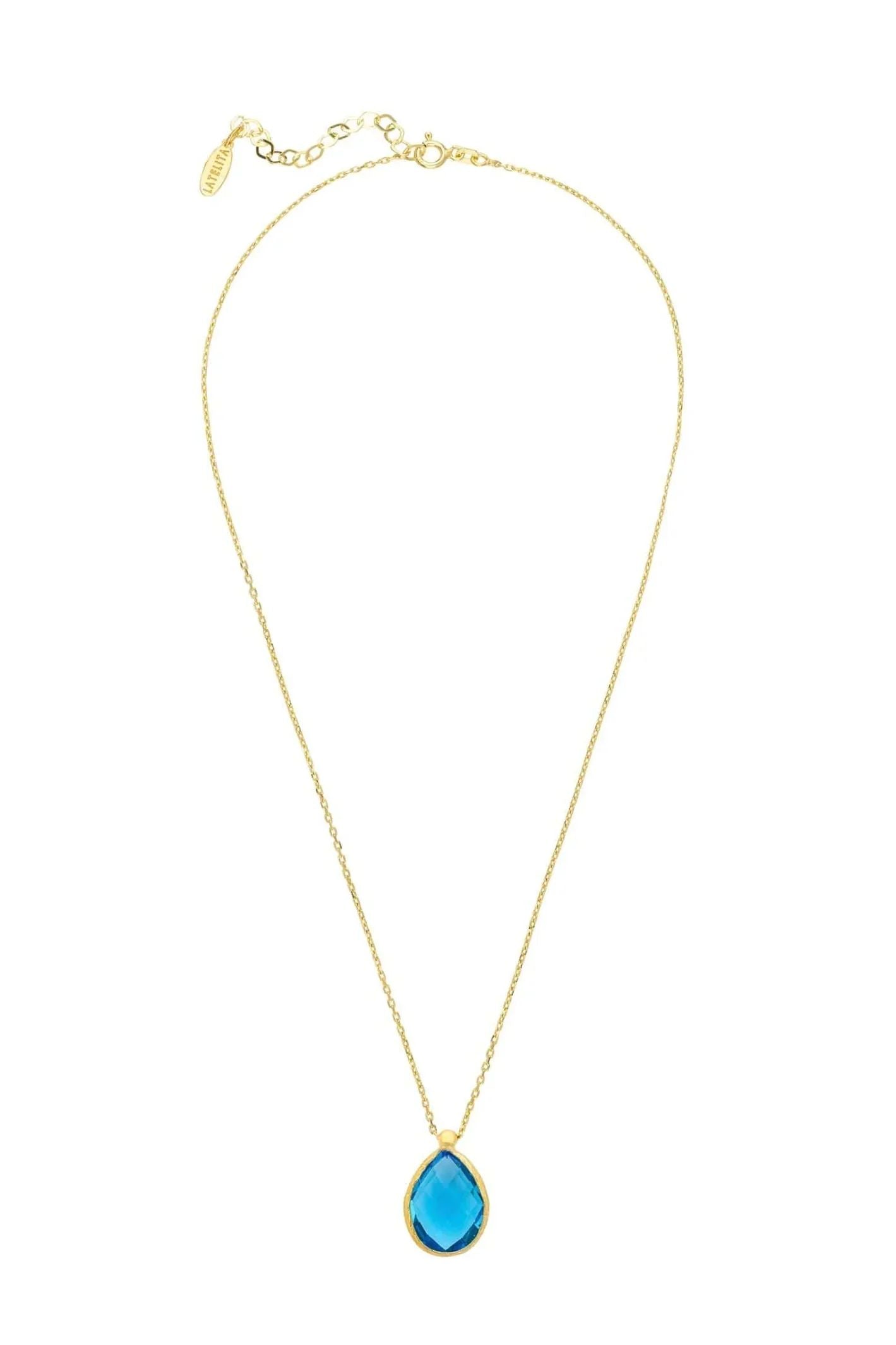 Petite Drop Necklace Gold Blue Topaz Hydro - LATELITA Necklaces